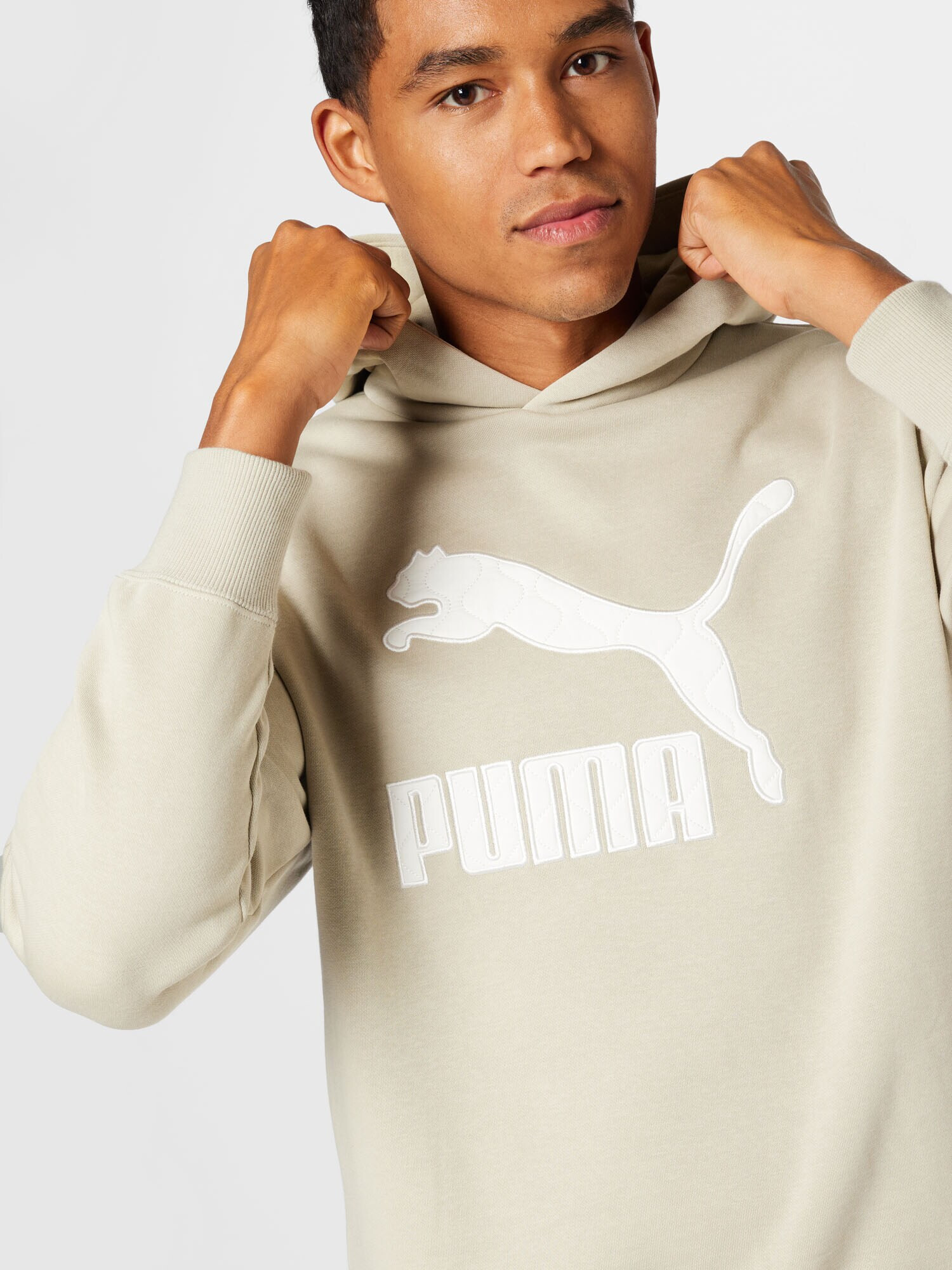 PUMA Bluză de molton gri deschis / alb - Pled.ro