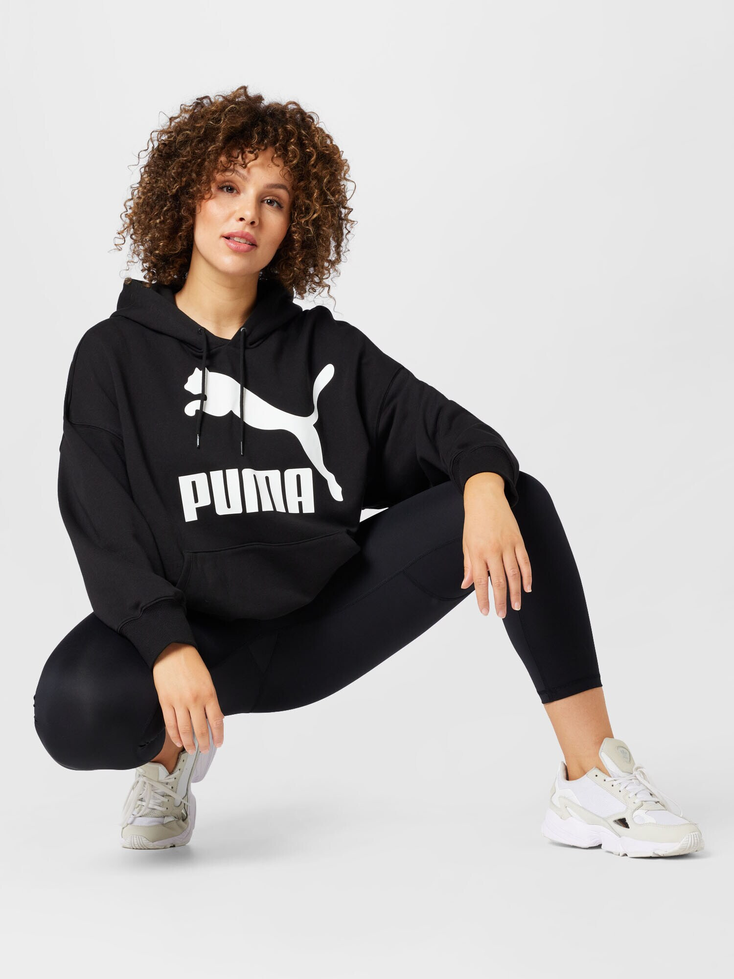 PUMA Bluză de molton negru / alb - Pled.ro