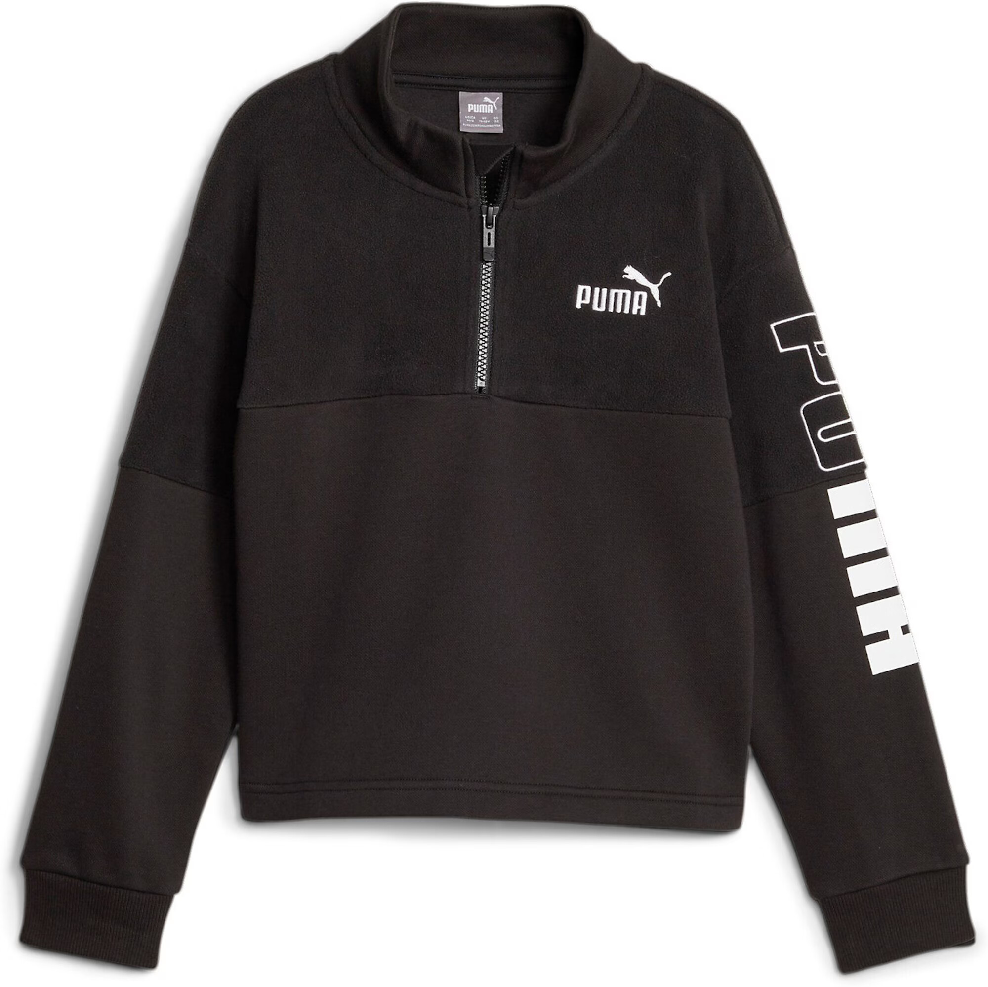 PUMA Bluză de molton negru / alb - Pled.ro