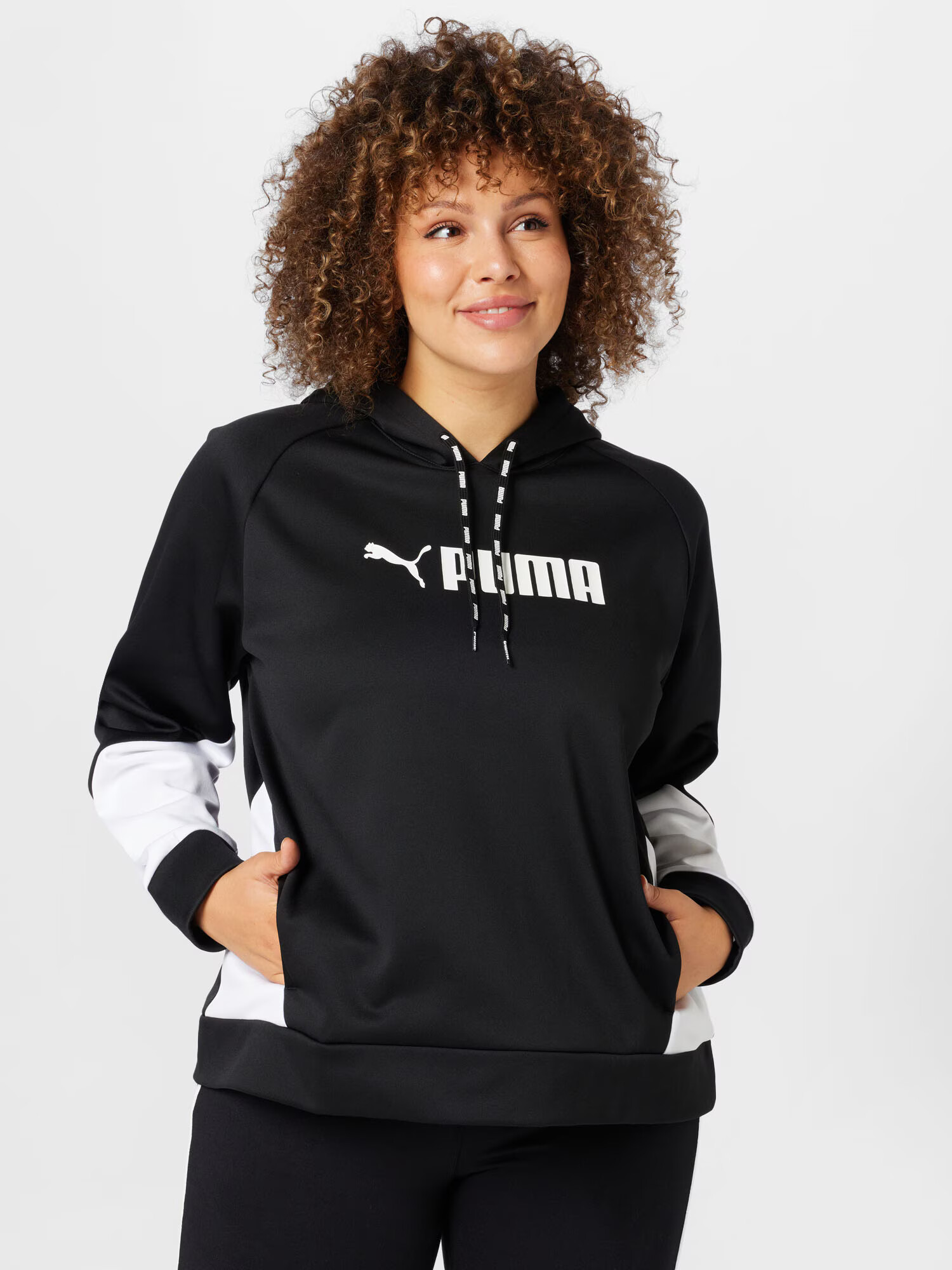 PUMA Hanorac sport 'Fit Tech Knit PO Hoodie PLUS' negru / alb - Pled.ro