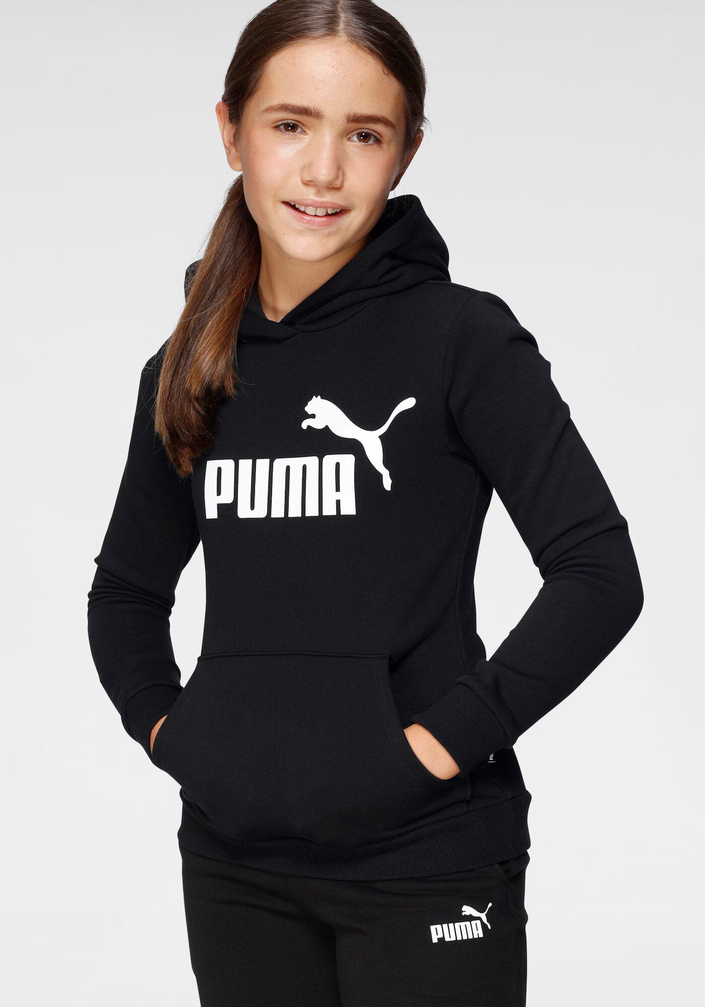 PUMA Bluză de molton negru / alb - Pled.ro