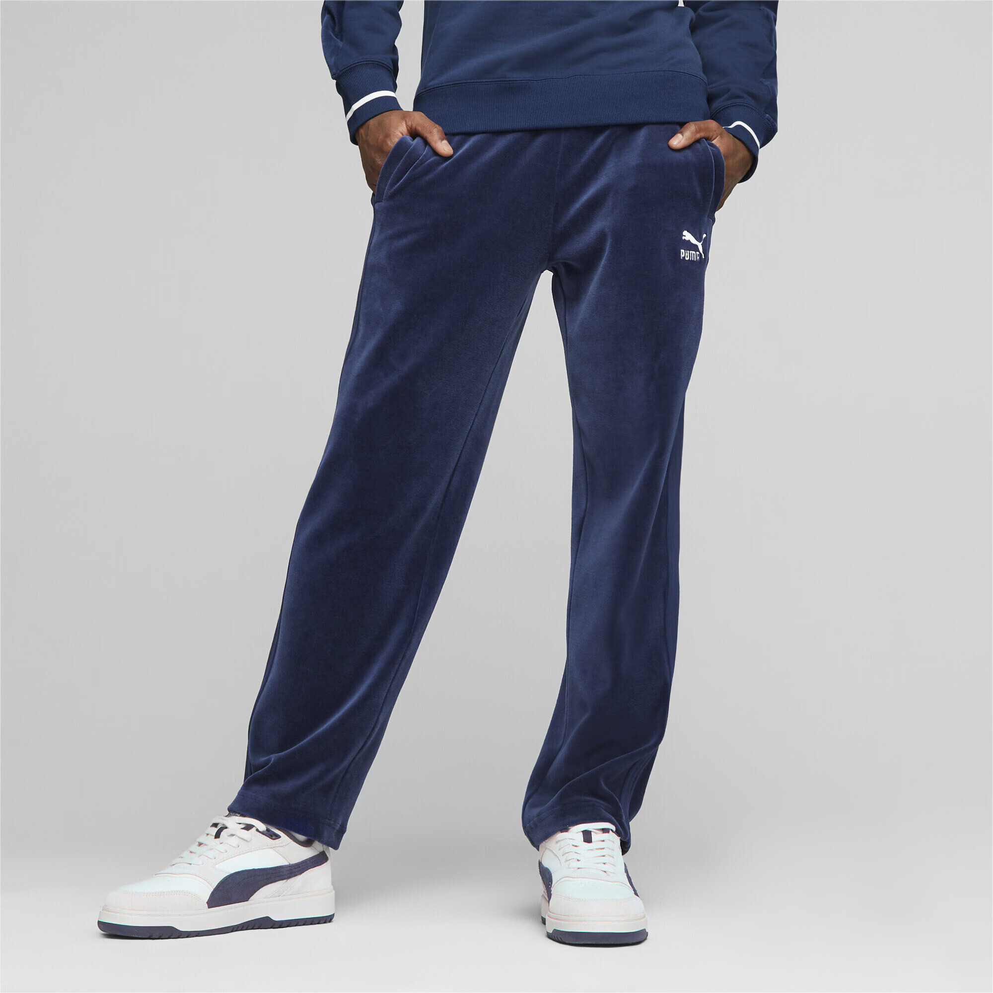 PUMA Pantaloni bleumarin / alb - Pled.ro