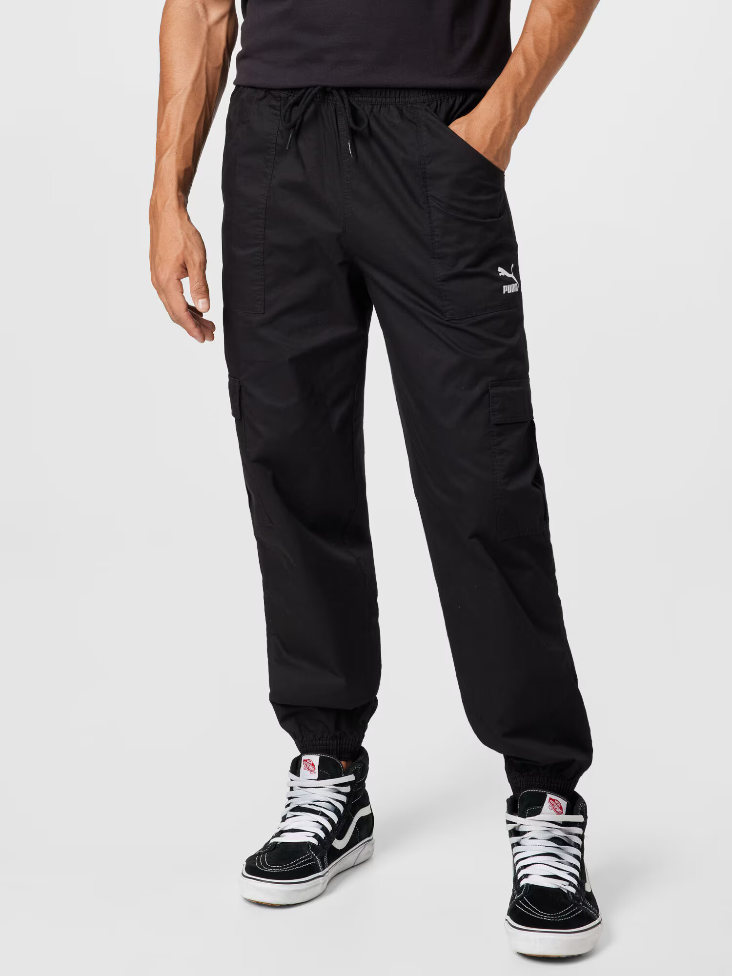 PUMA Pantaloni cu buzunare negru / alb - Pled.ro