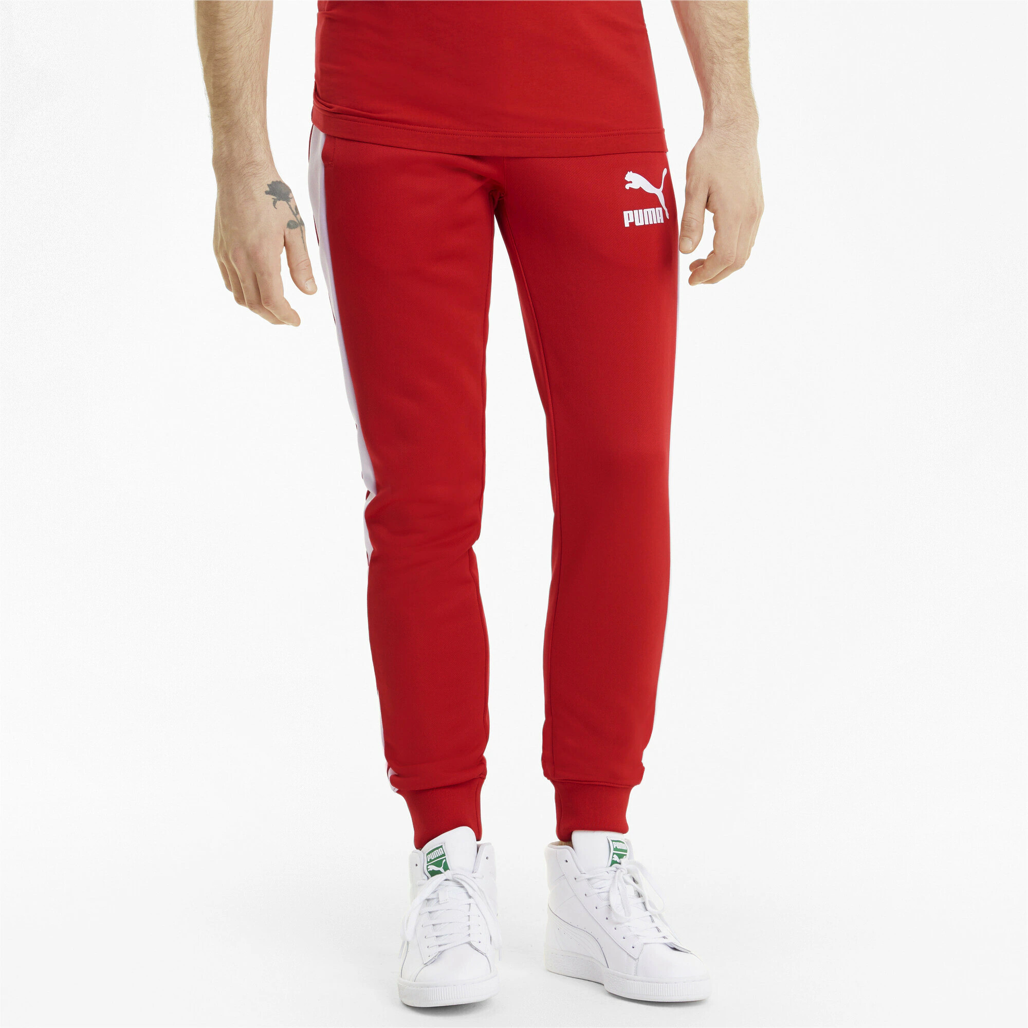 PUMA Pantaloni 'Iconic T7' roșu / alb - Pled.ro