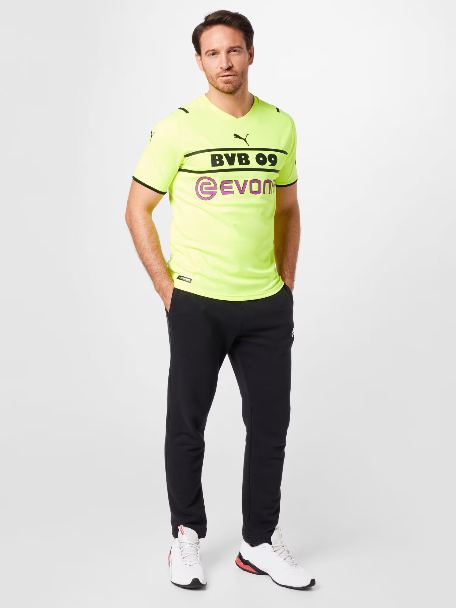 PUMA Tricot 'BVB CUP Shirt Replica w/ Sponsor' galben neon / roșu vin / negru - Pled.ro