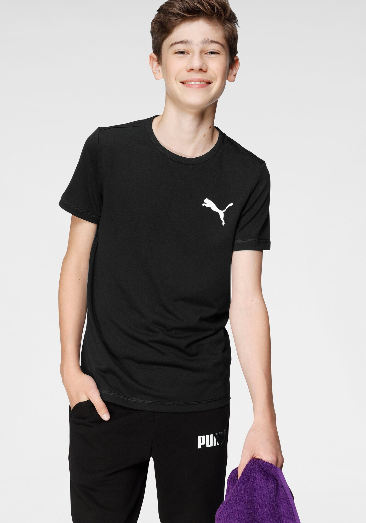 PUMA Tricou funcțional 'Active' negru / alb - Pled.ro