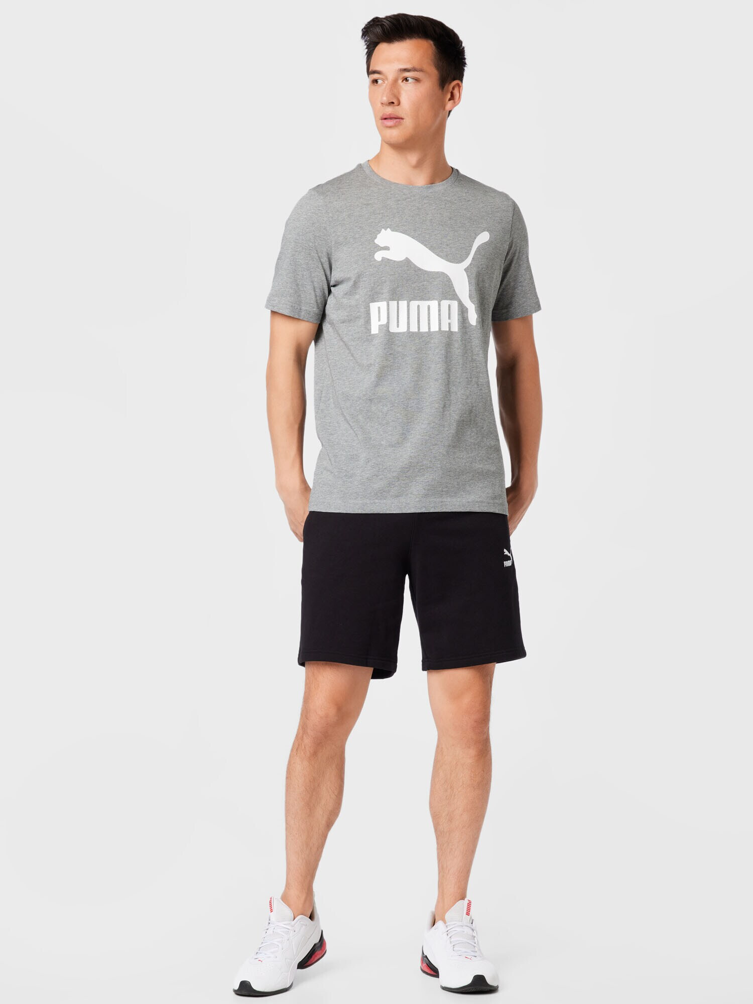 PUMA Tricou gri amestecat / alb - Pled.ro