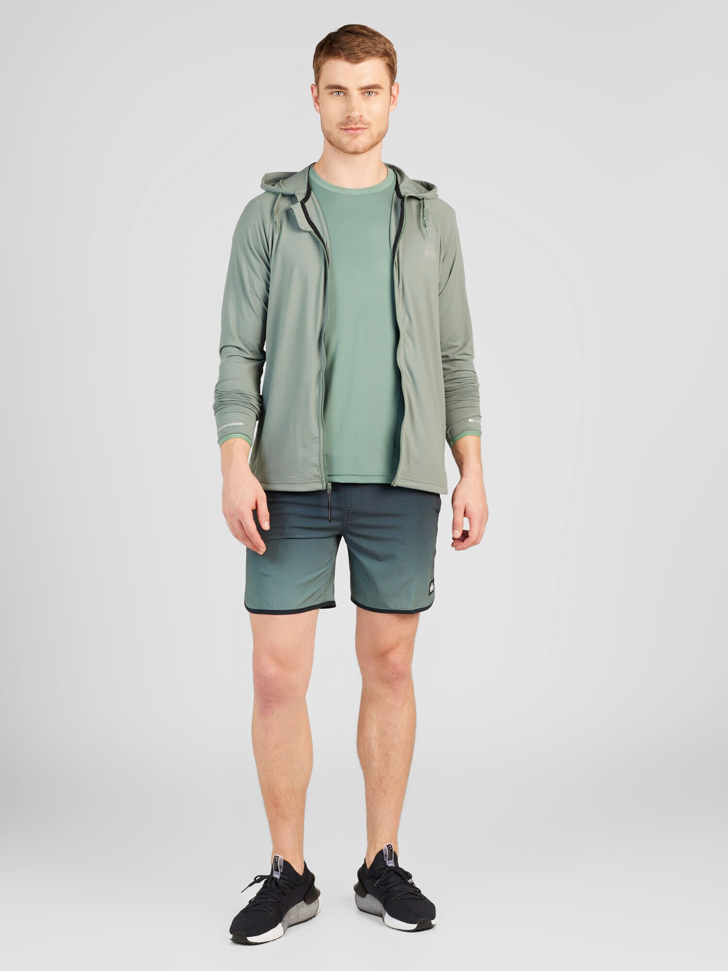 QUIKSILVER Bluză cu fermoar sport verde / alb - Pled.ro