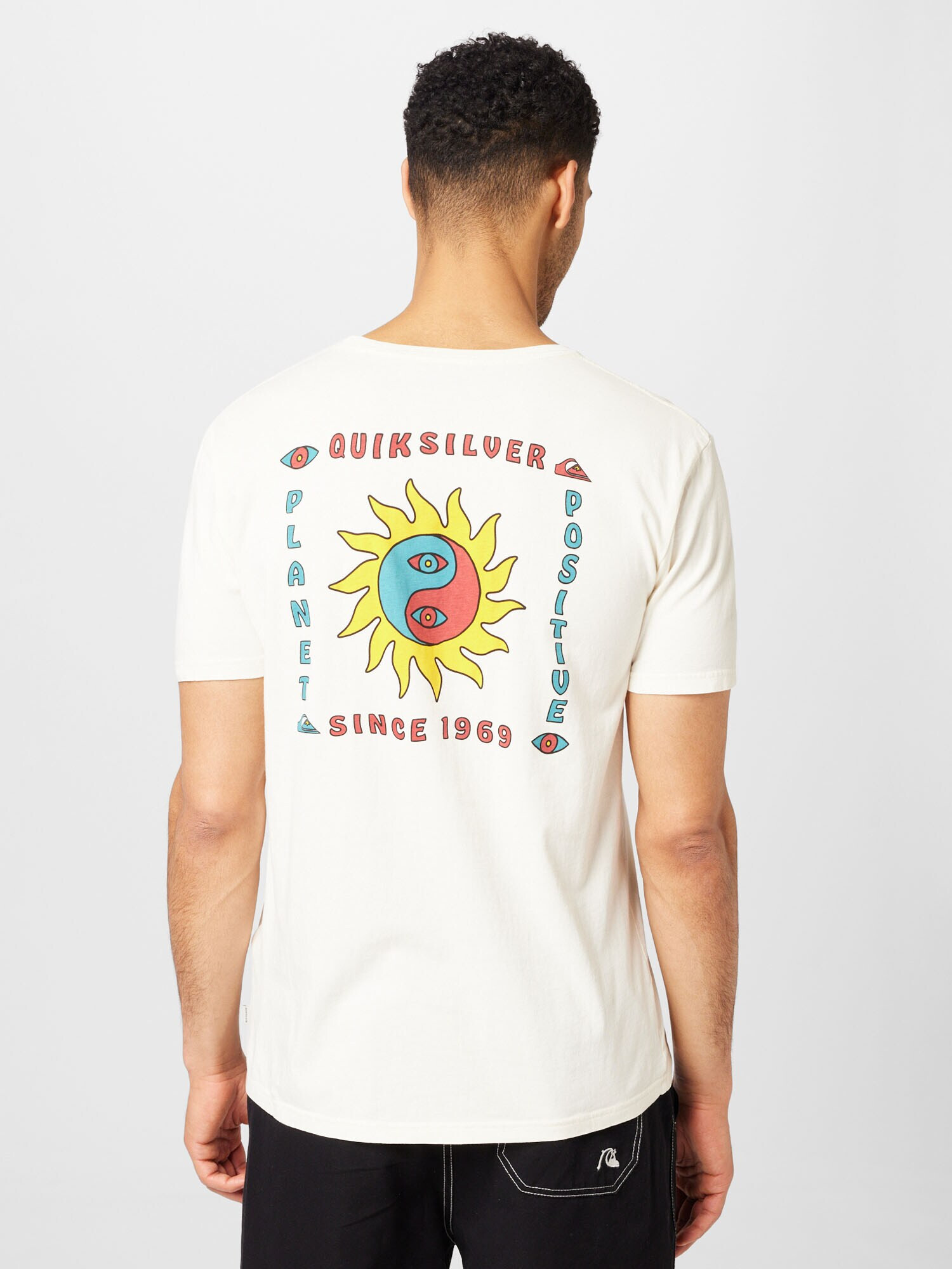 QUIKSILVER Tricou funcțional 'PLANET POSITIVE' turcoaz / galben / roșu deschis / alb coajă de ou - Pled.ro