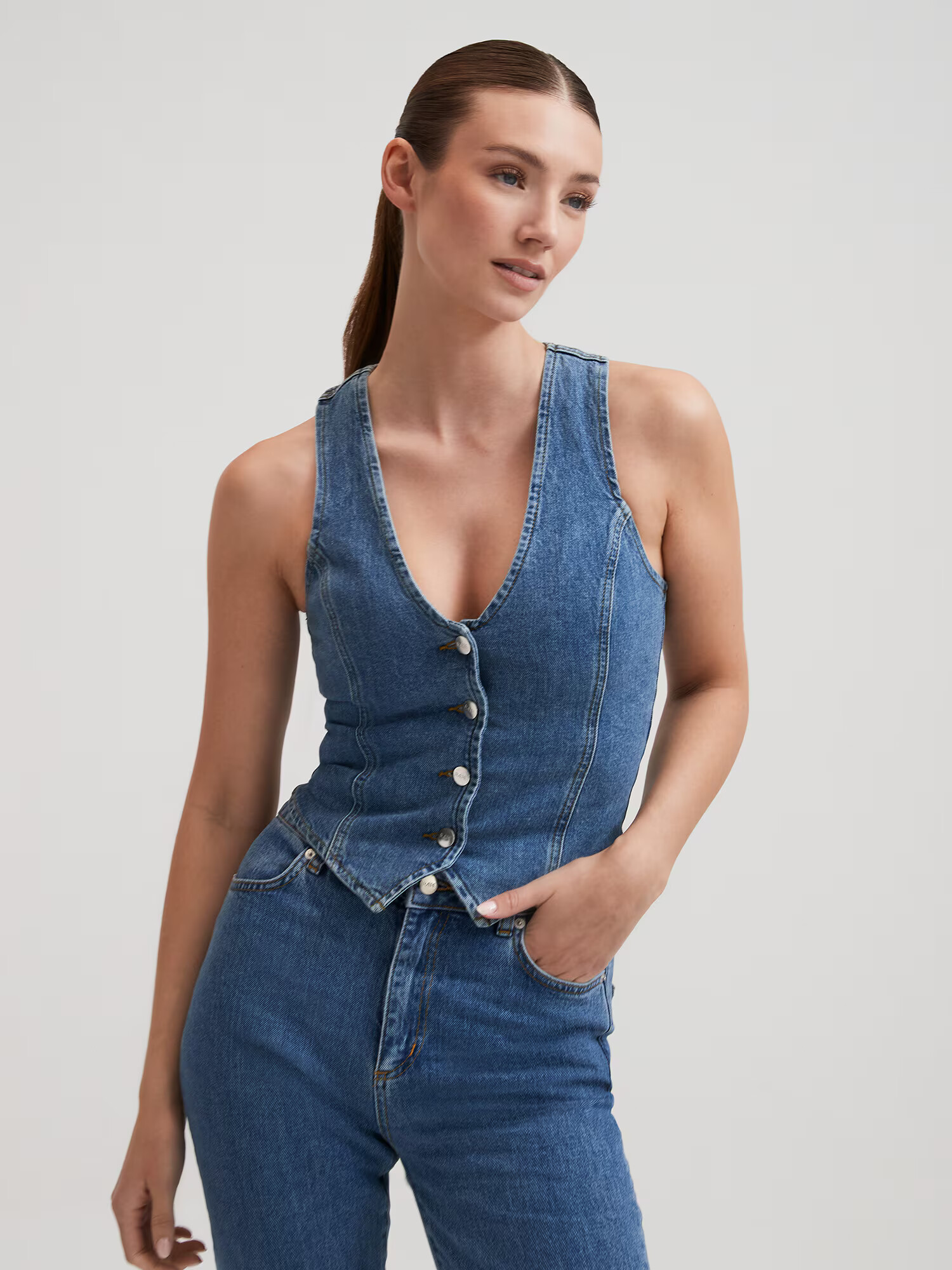 RÆRE by Lorena Rae Vestă 'Liv' albastru denim - Pled.ro