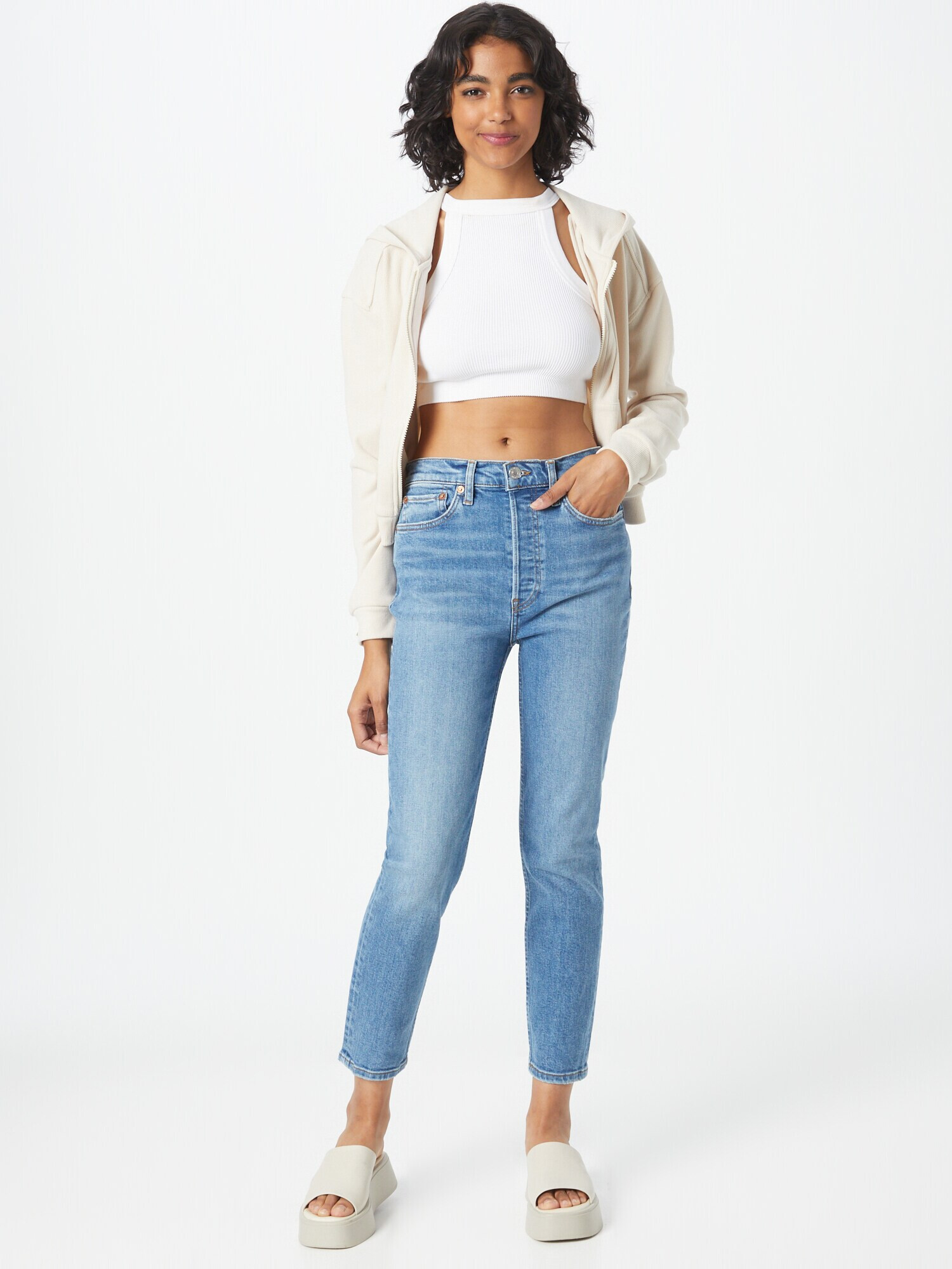 RE/DONE Jeans '90S HIGH RISE ANKLE CROP' albastru deschis - Pled.ro