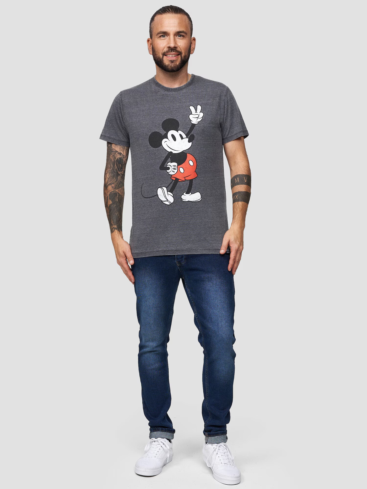 Recovered Tricou 'Disney Mickey Peace Pose' gri închis / roșu / negru / alb - Pled.ro