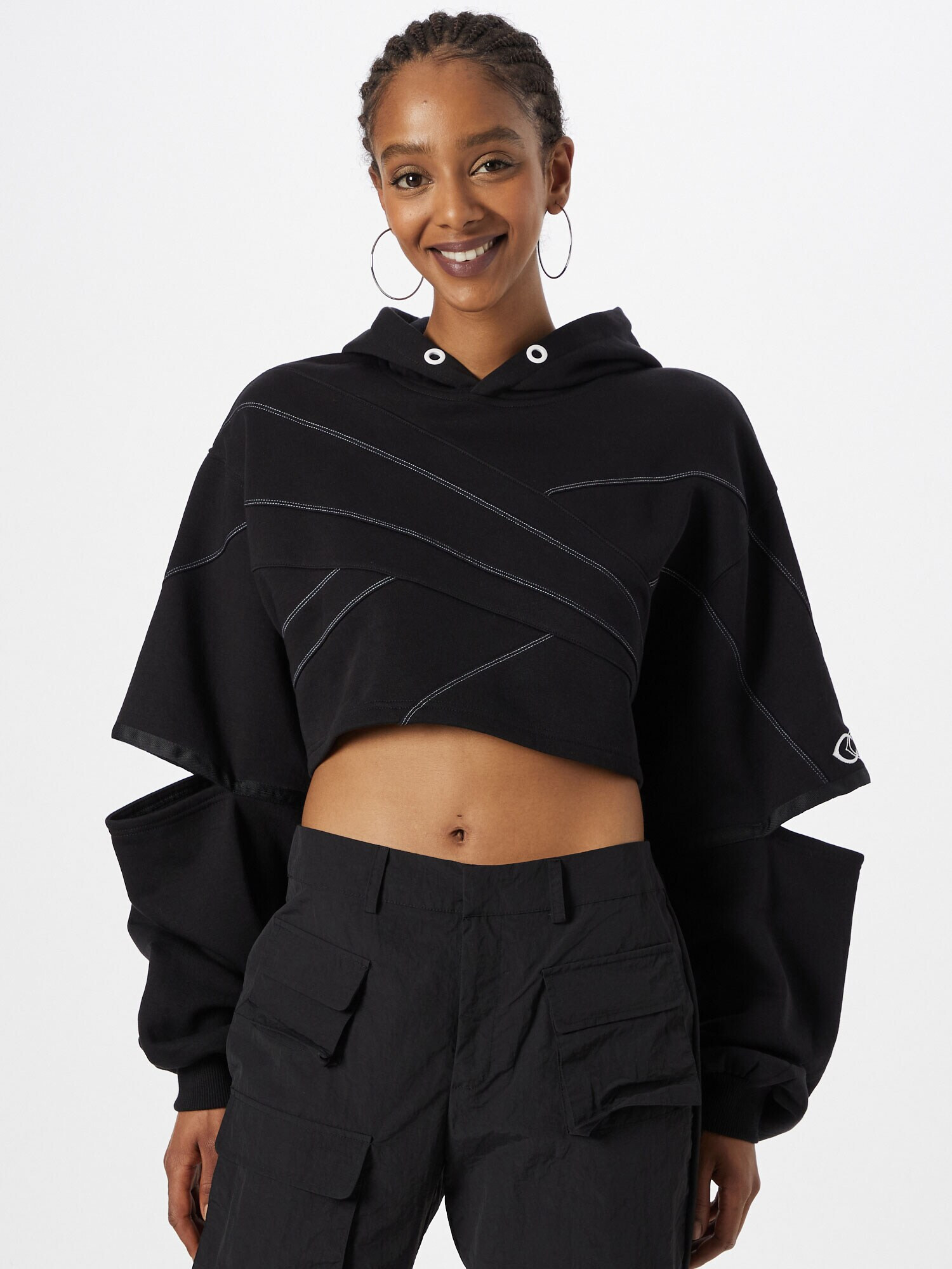 Reebok Bluză de molton 'Cardi B' negru / alb - Pled.ro