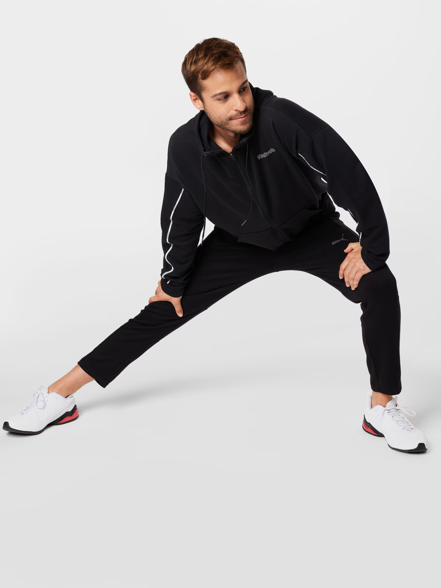 Reebok Sport Bluză cu fermoar sport negru / alb - Pled.ro