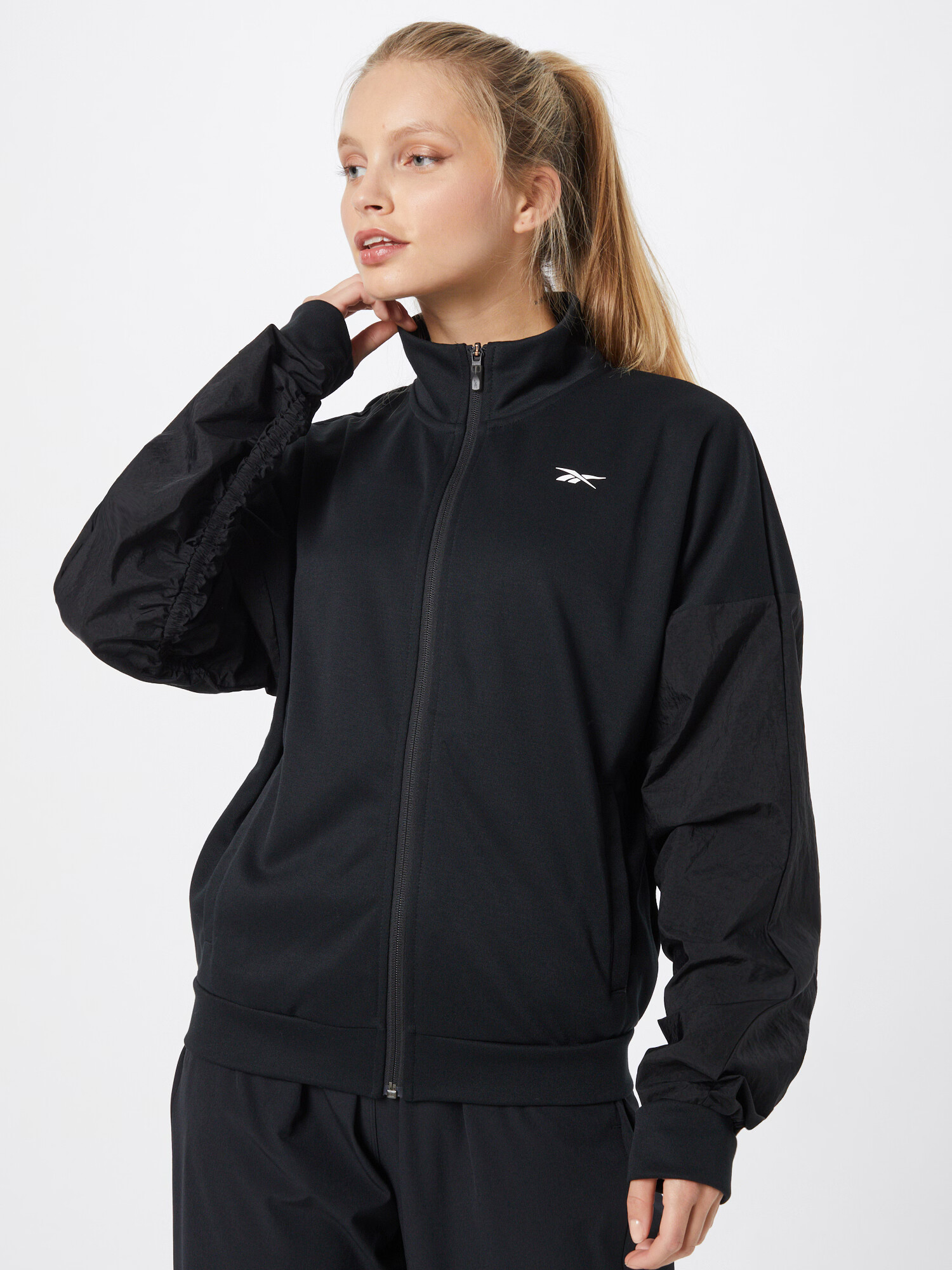 Reebok Sport Bluză cu fermoar sport negru / alb - Pled.ro