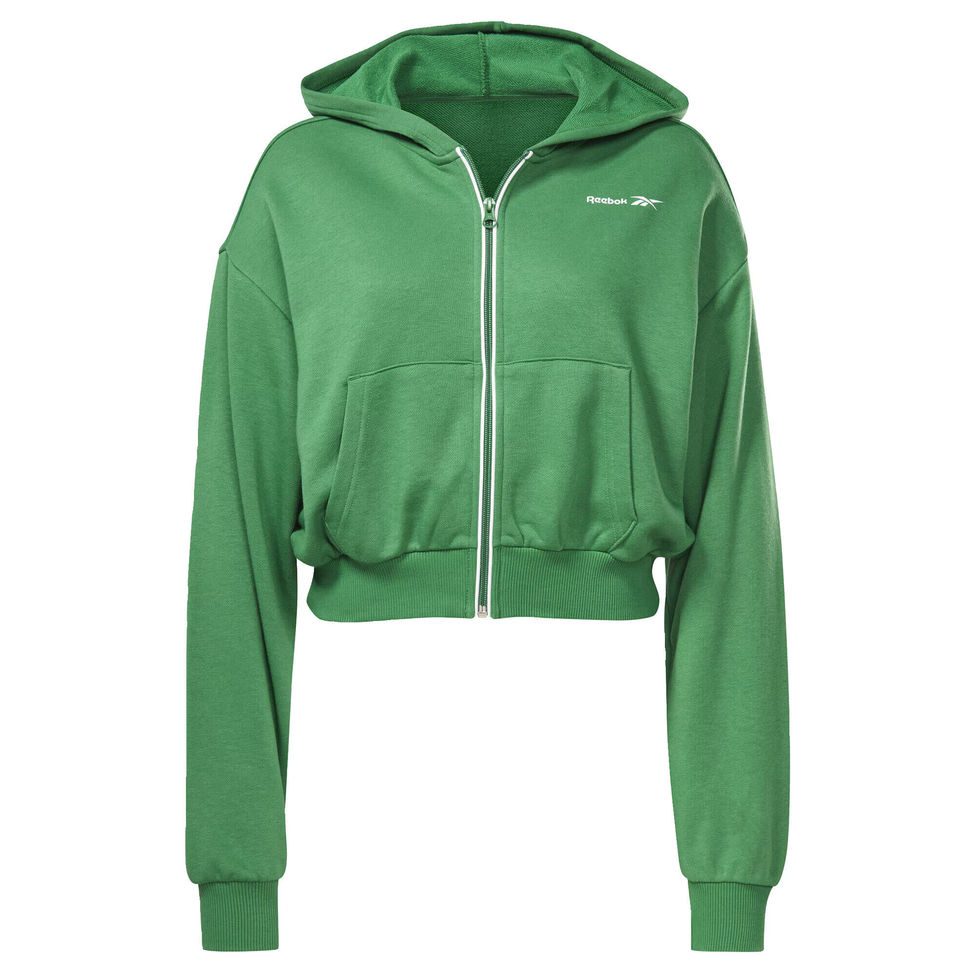 Reebok Sport Bluză cu fermoar sport verde iarbă / alb - Pled.ro