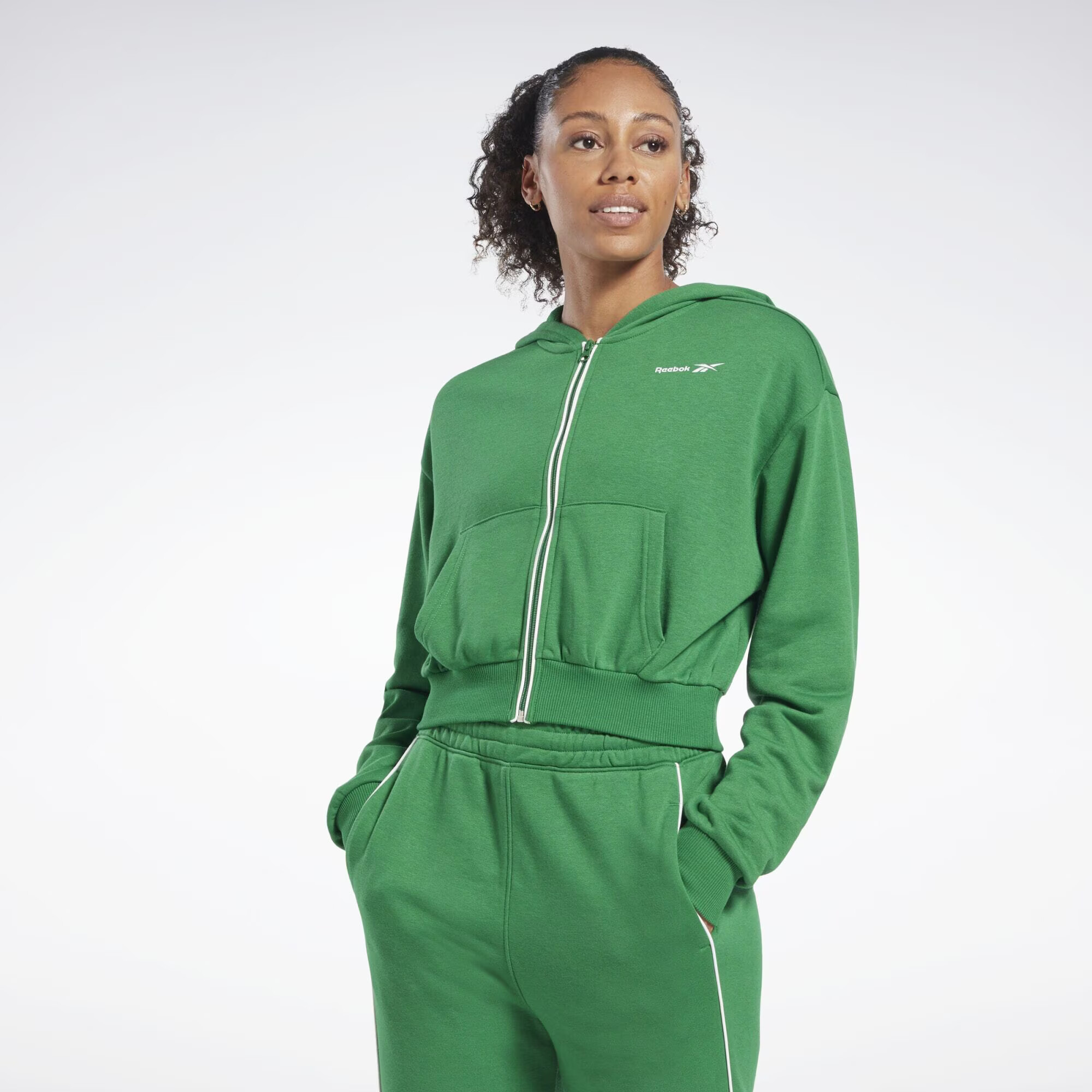 Reebok Sport Bluză cu fermoar sport verde iarbă / alb - Pled.ro