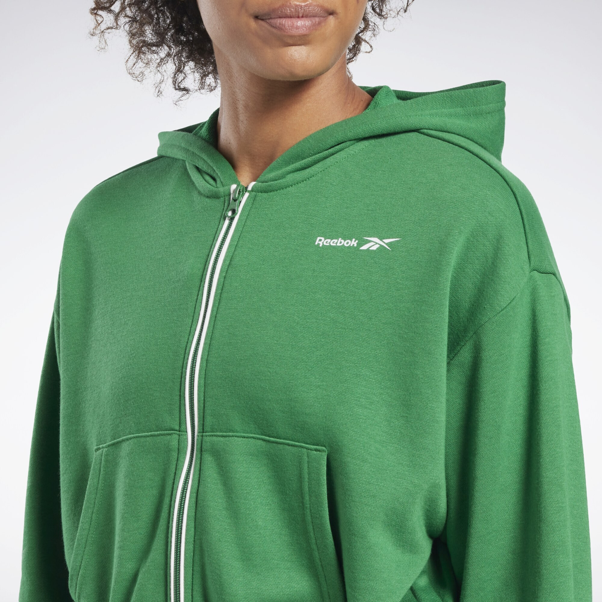 Reebok Sport Bluză cu fermoar sport verde iarbă / alb - Pled.ro