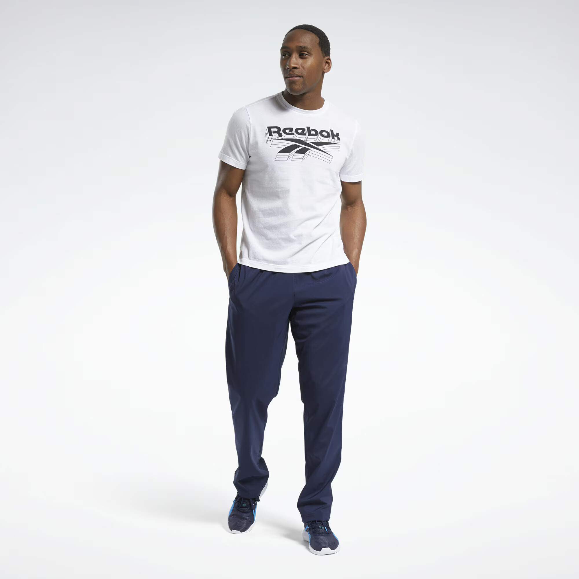 Reebok Sport Pantaloni sport bleumarin / alb - Pled.ro