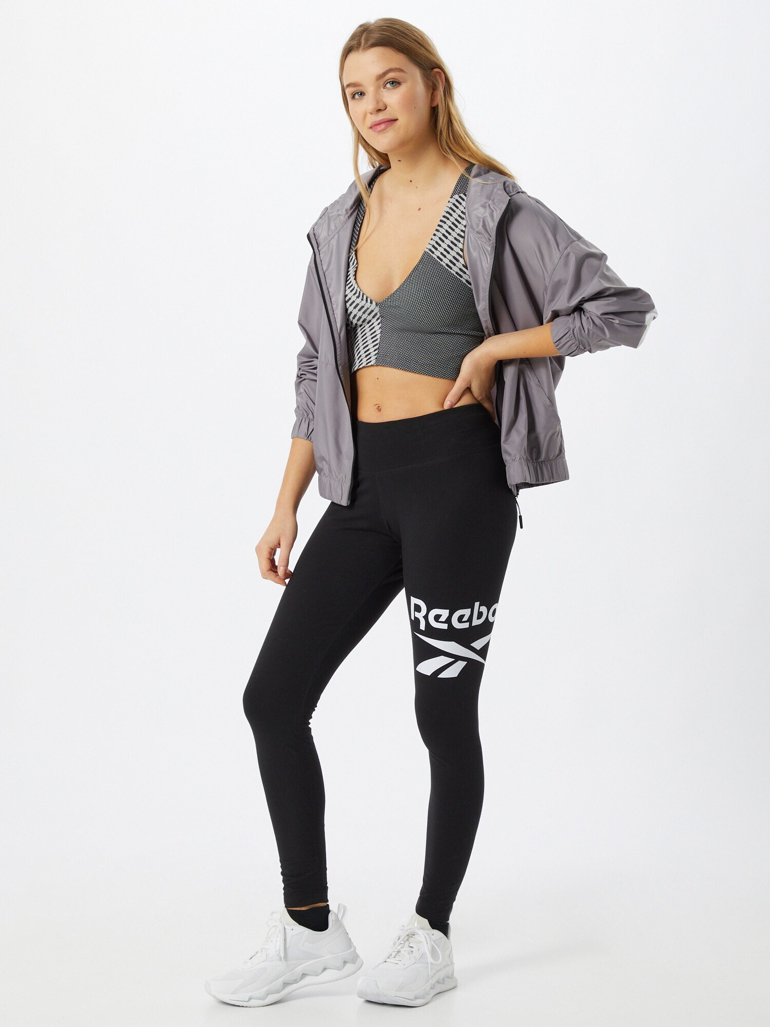 Reebok Leggings negru / alb - Pled.ro