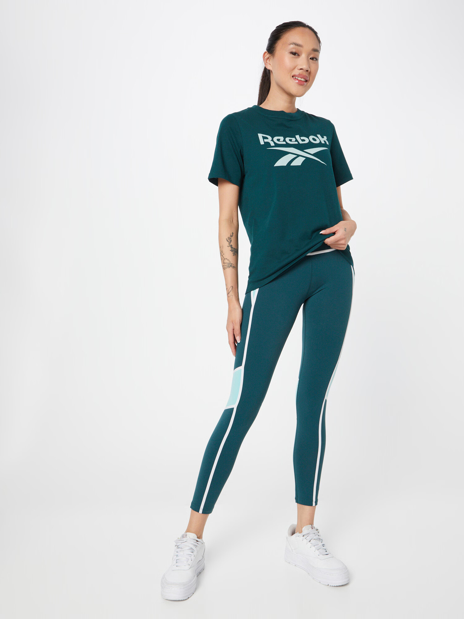 Reebok Pantaloni sport verde petrol / verde mentă / alb - Pled.ro