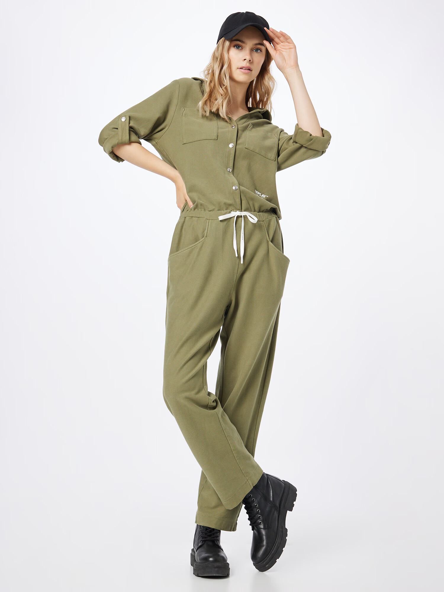 REPLAY Salopeta 'Pants' oliv / alb - Pled.ro