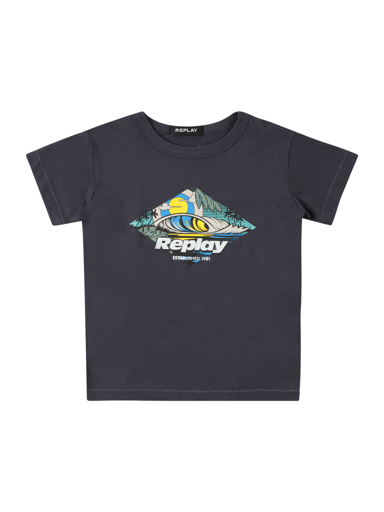 REPLAY & SONS Tricou turcoaz / albastru închis / gri deschis / alb - Pled.ro