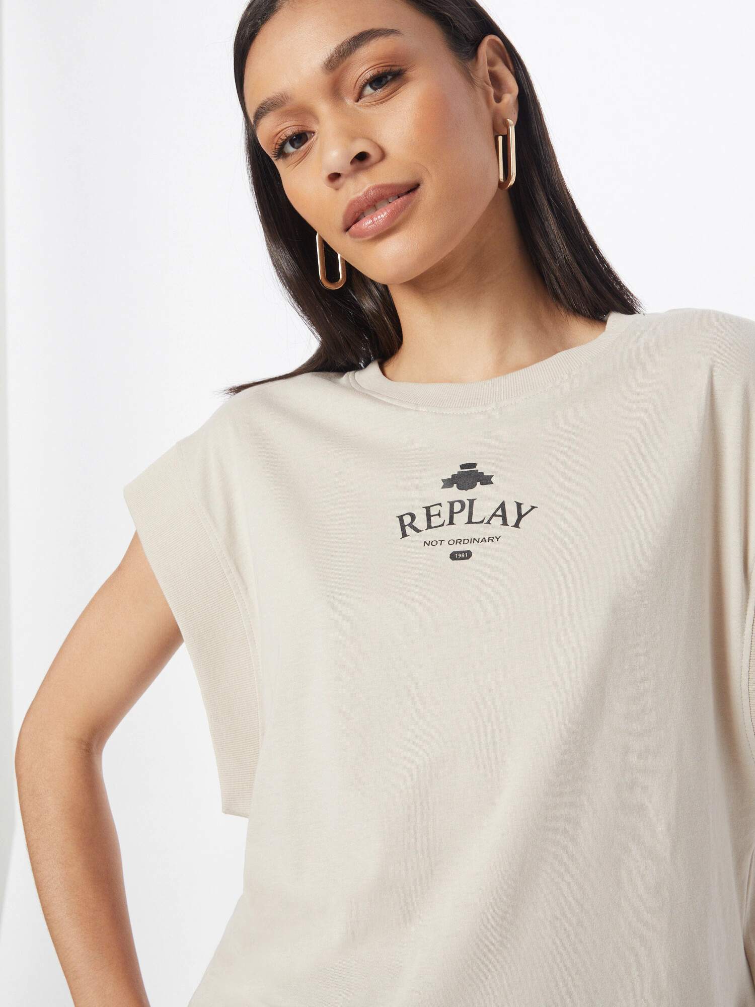 REPLAY Tricou bej deschis / negru - Pled.ro