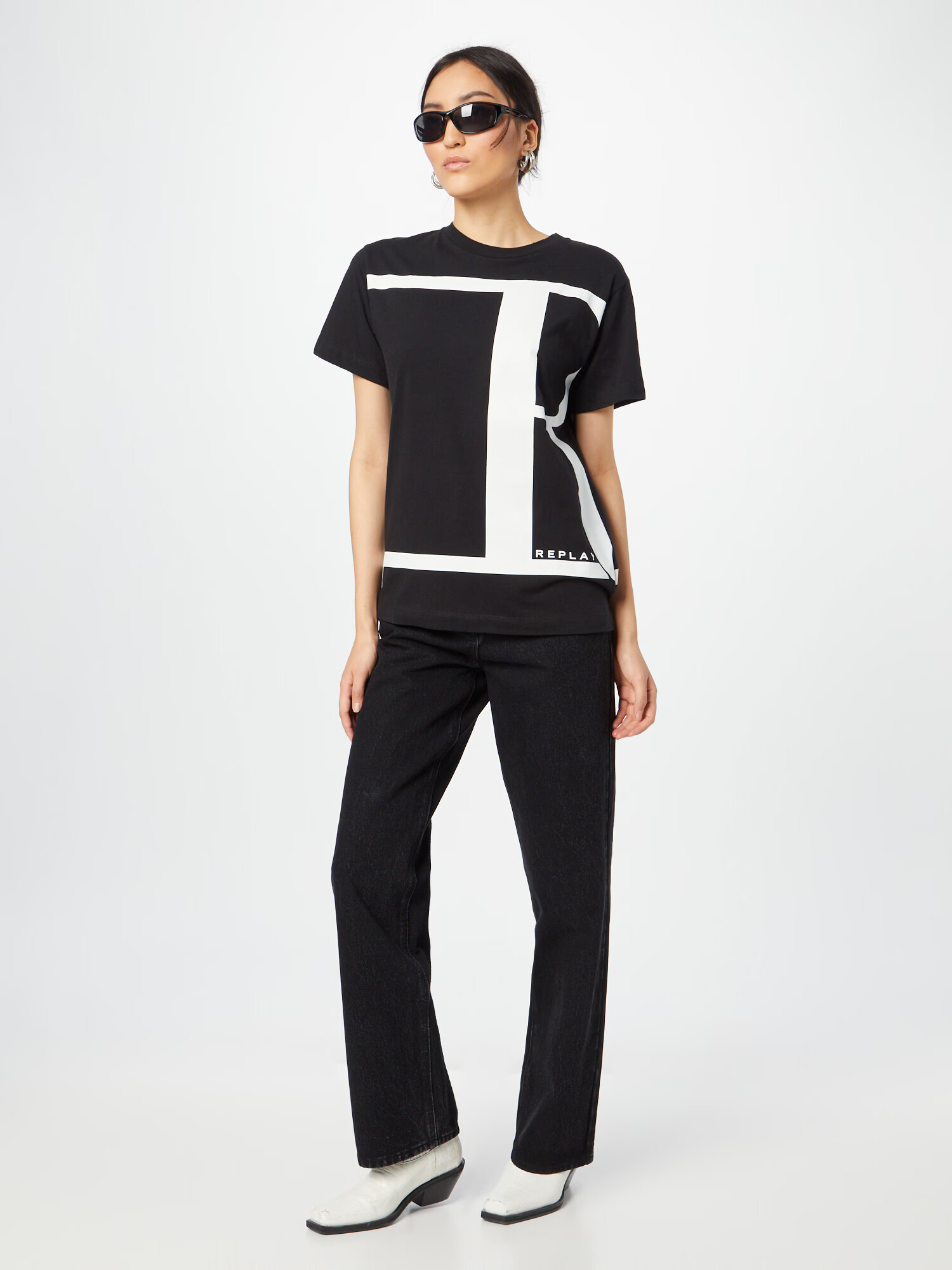 REPLAY Tricou negru / alb - Pled.ro