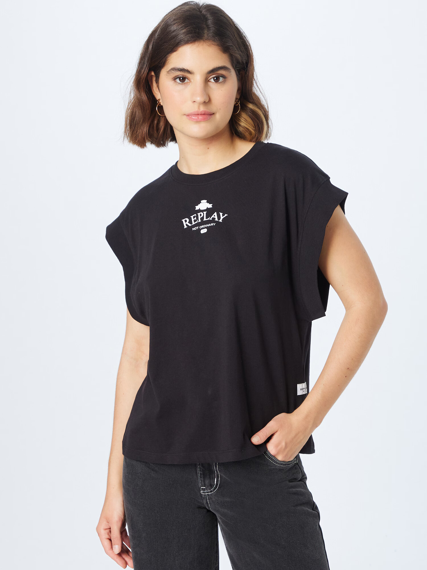 REPLAY Tricou negru / alb - Pled.ro