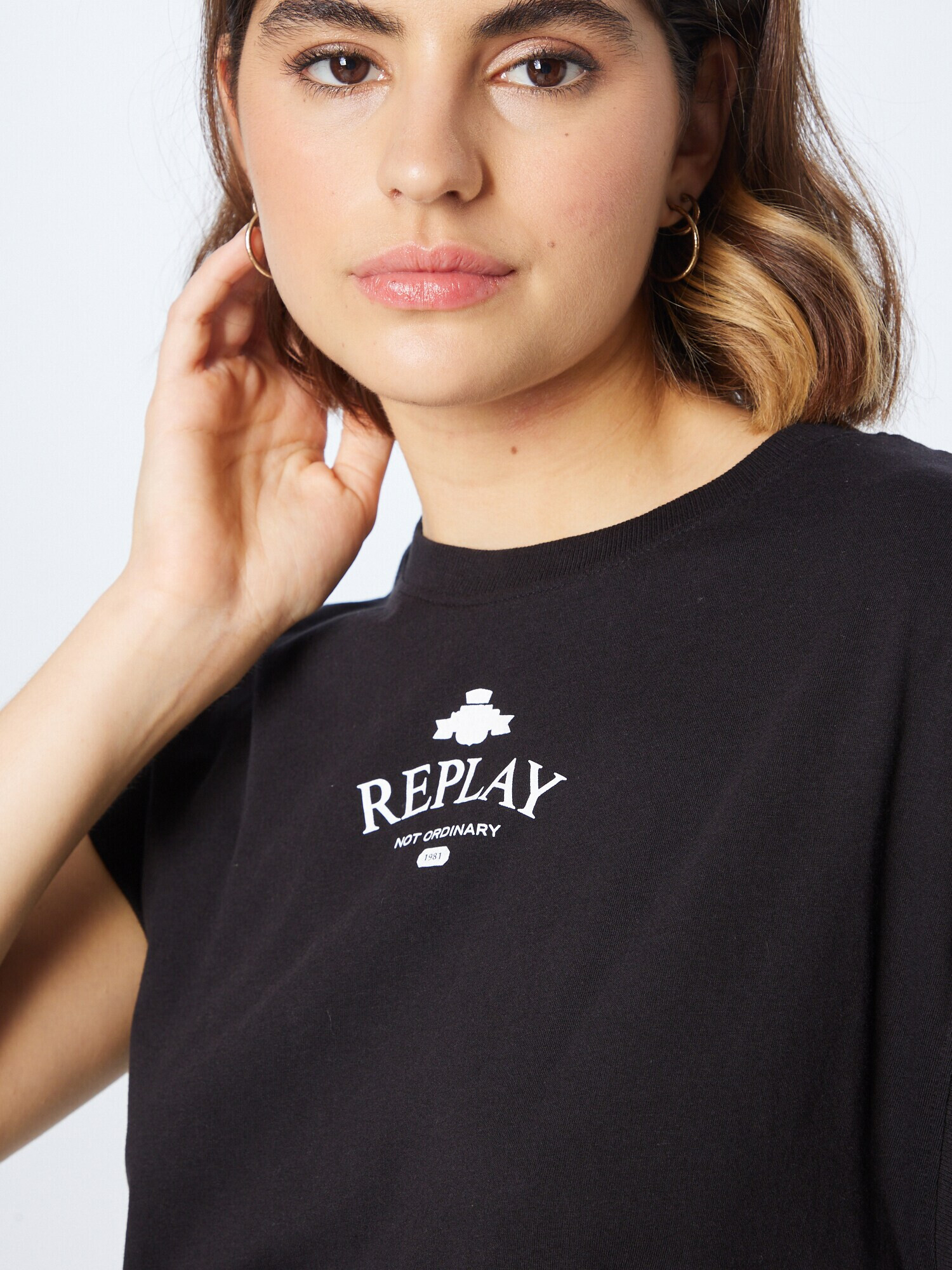 REPLAY Tricou negru / alb - Pled.ro