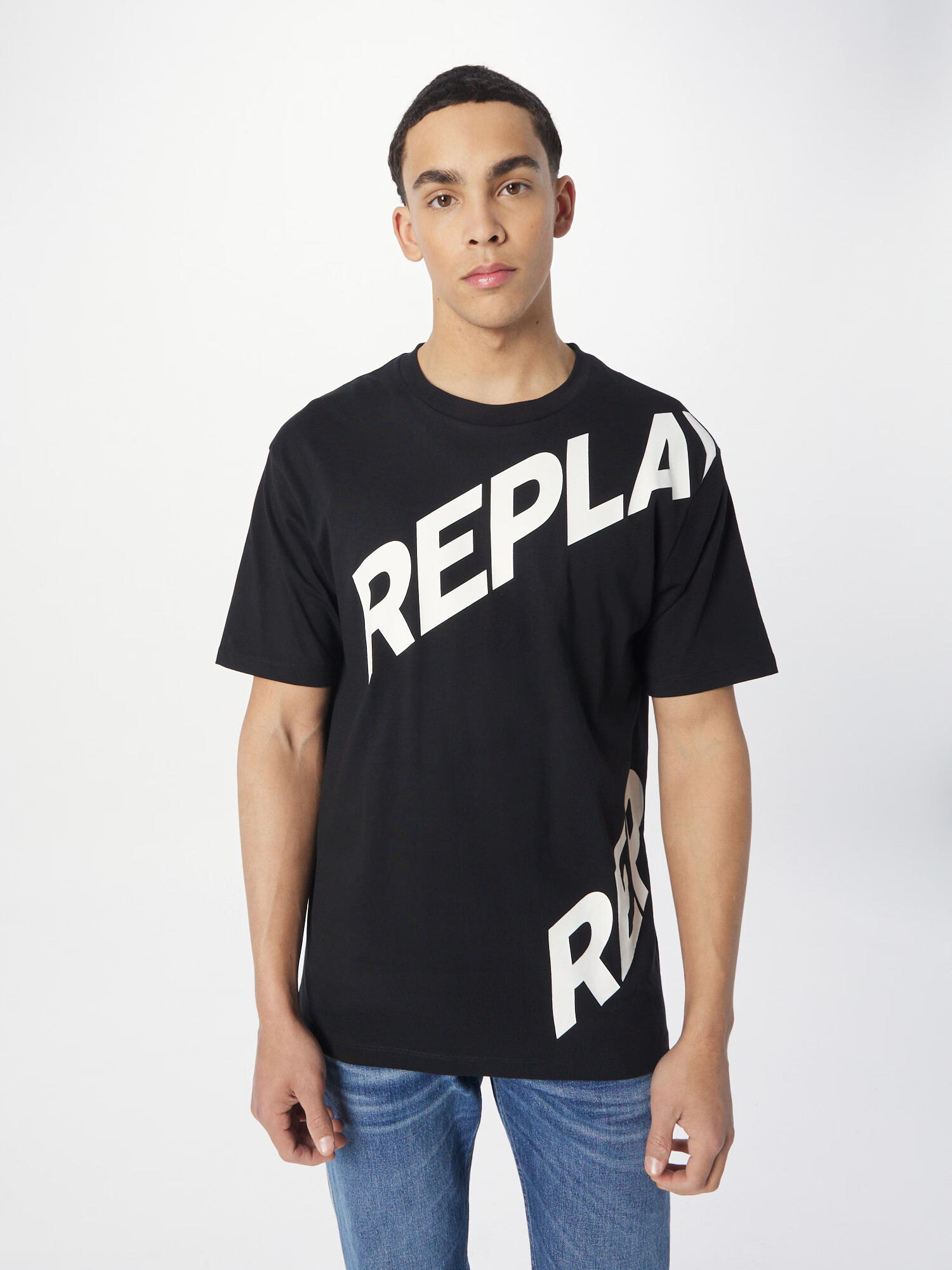 REPLAY Tricou negru / alb - Pled.ro