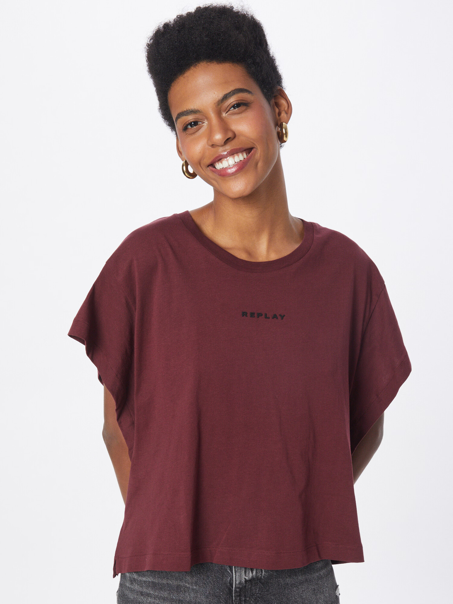 REPLAY Tricou roșu burgundy / negru - Pled.ro