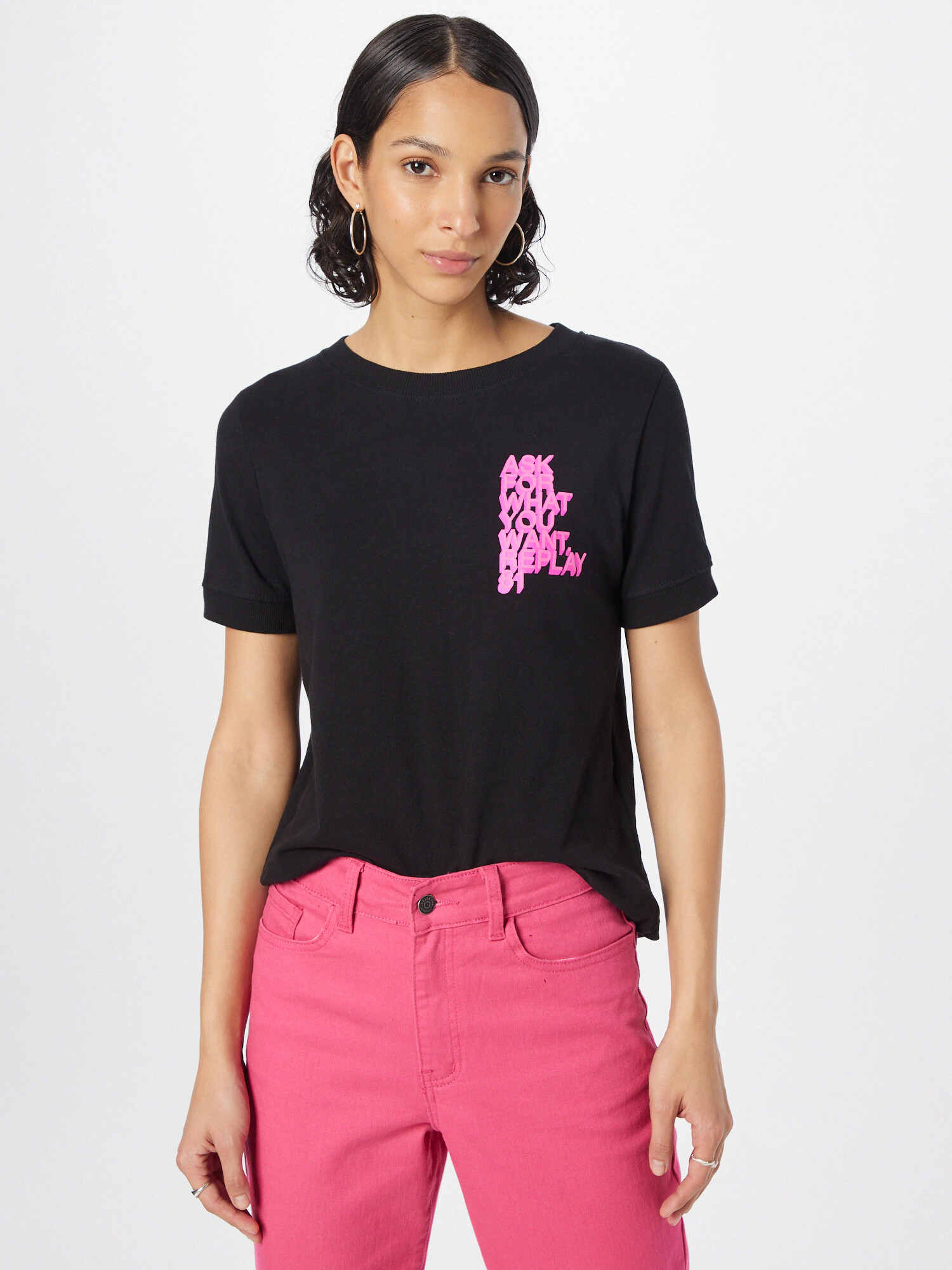 REPLAY Tricou roz / negru - Pled.ro