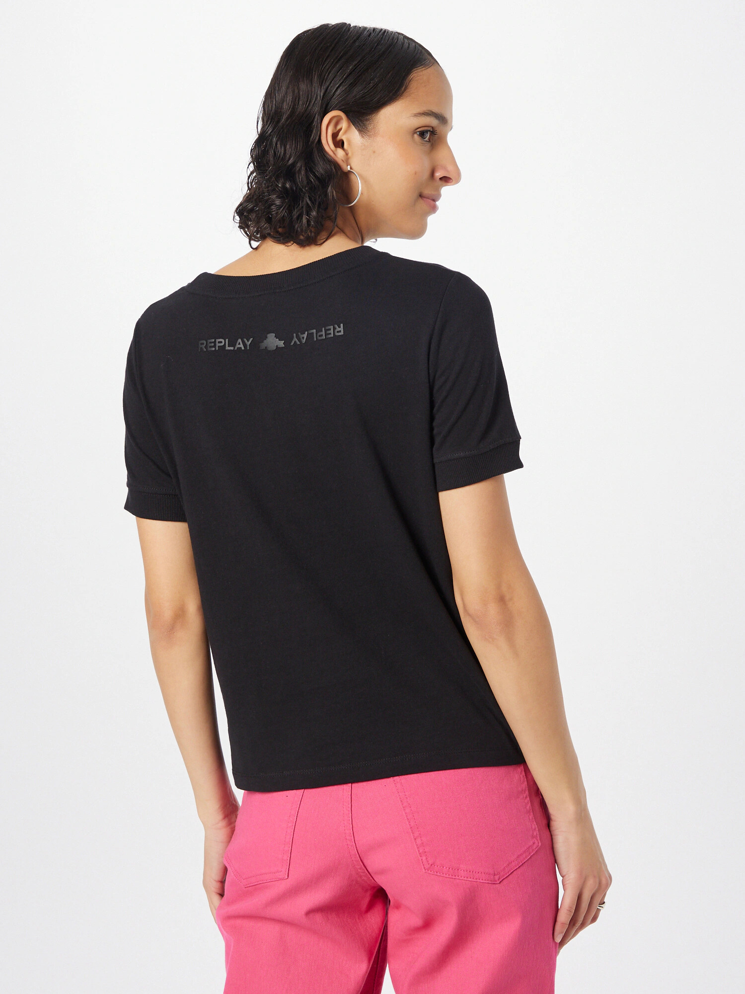 REPLAY Tricou roz / negru - Pled.ro