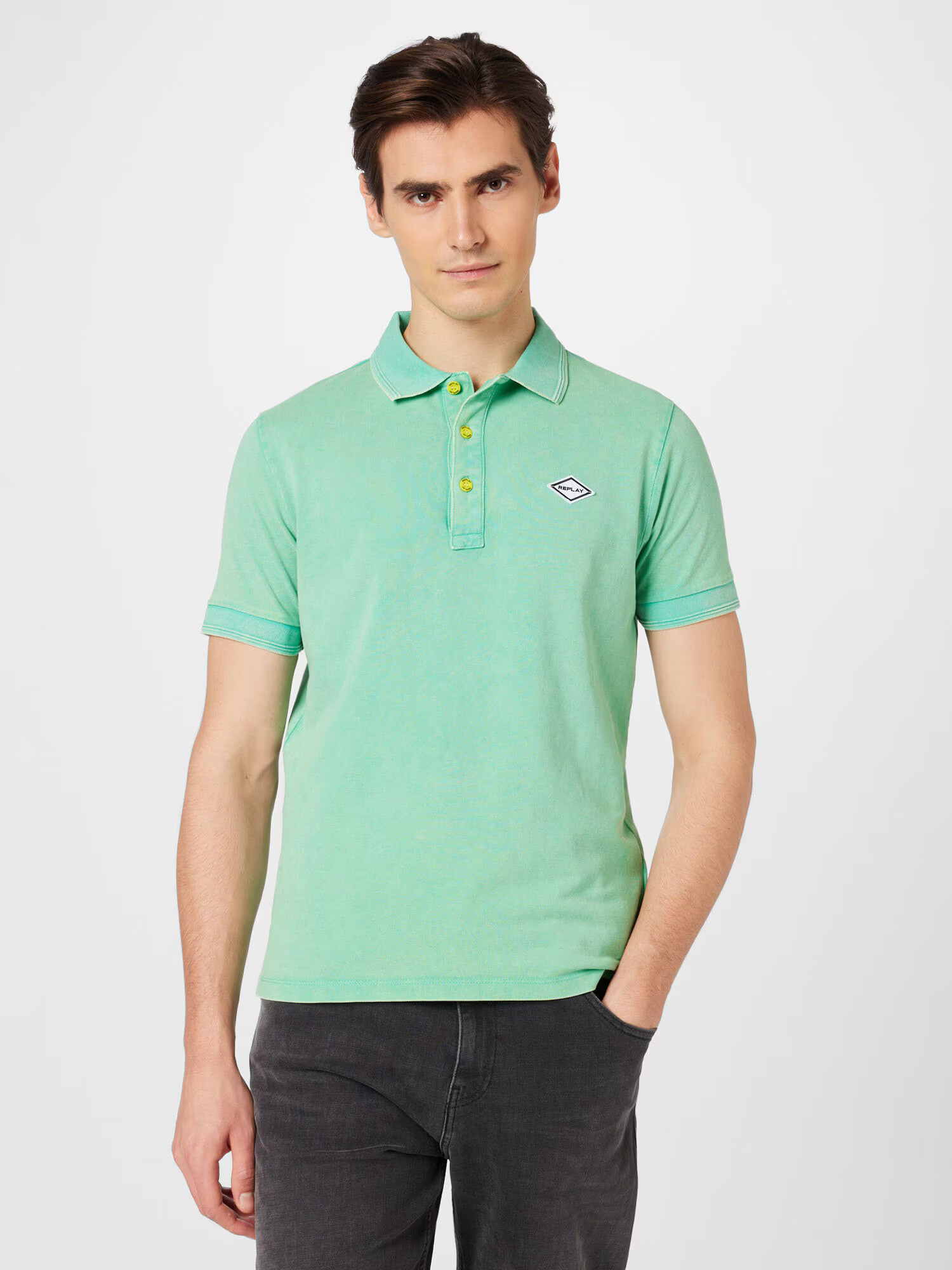 REPLAY Tricou verde mentă / negru / alb - Pled.ro