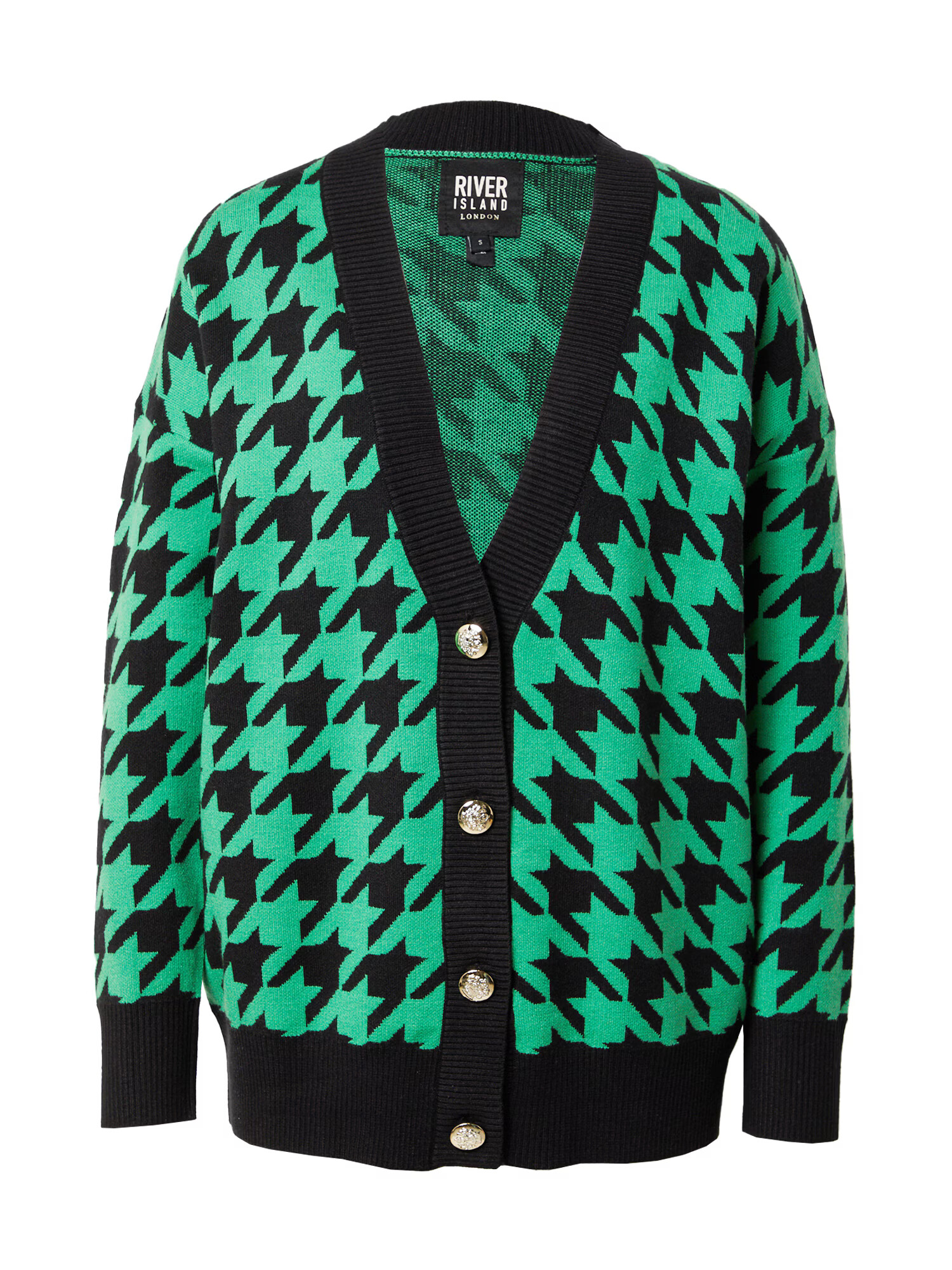 River Island Geacă tricotată 'DOGSTOOTH' verde / negru - Pled.ro