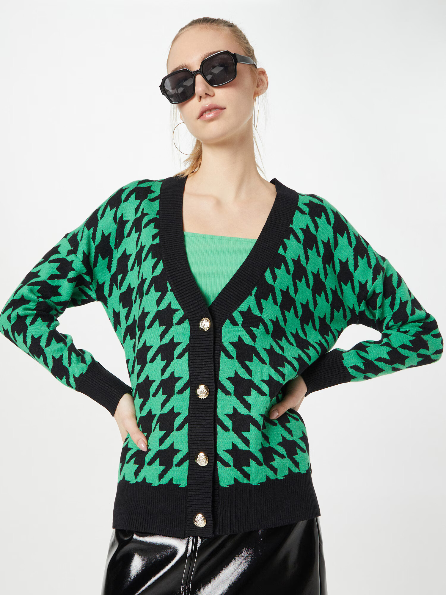 River Island Geacă tricotată 'DOGSTOOTH' verde / negru - Pled.ro