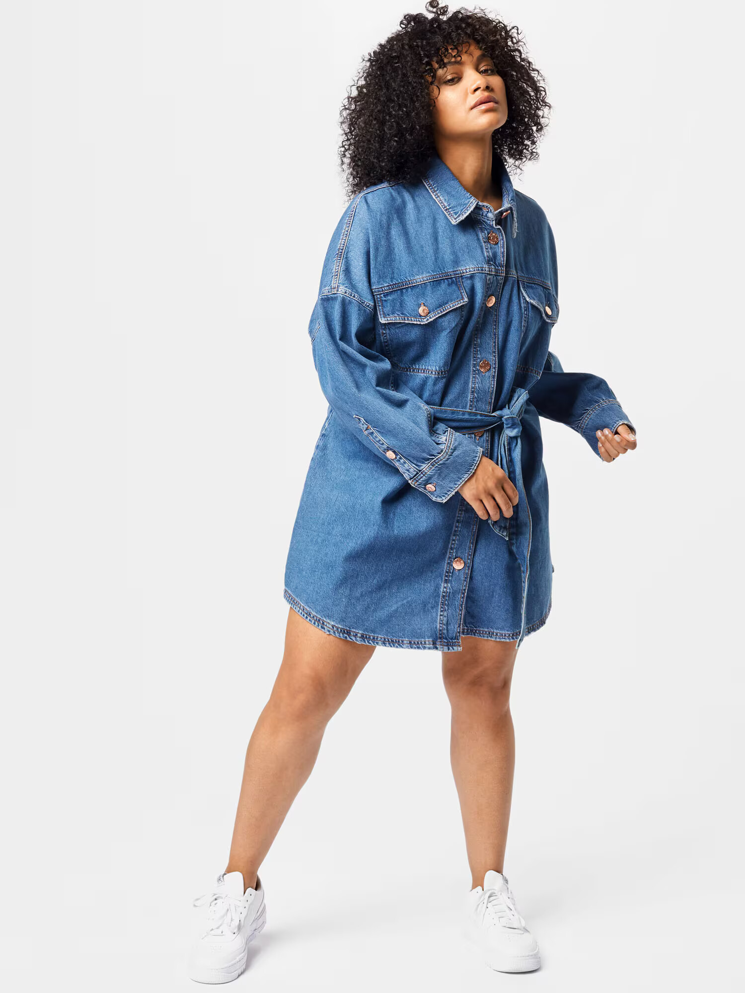 River Island Plus Rochie tip bluză 'Delano' albastru denim - Pled.ro