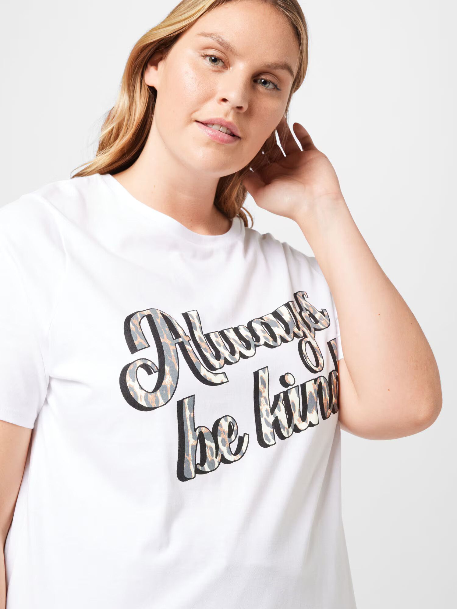 River Island Plus Tricou 'ALWAYS BE KIND' maro deschis / gri / negru / alb - Pled.ro