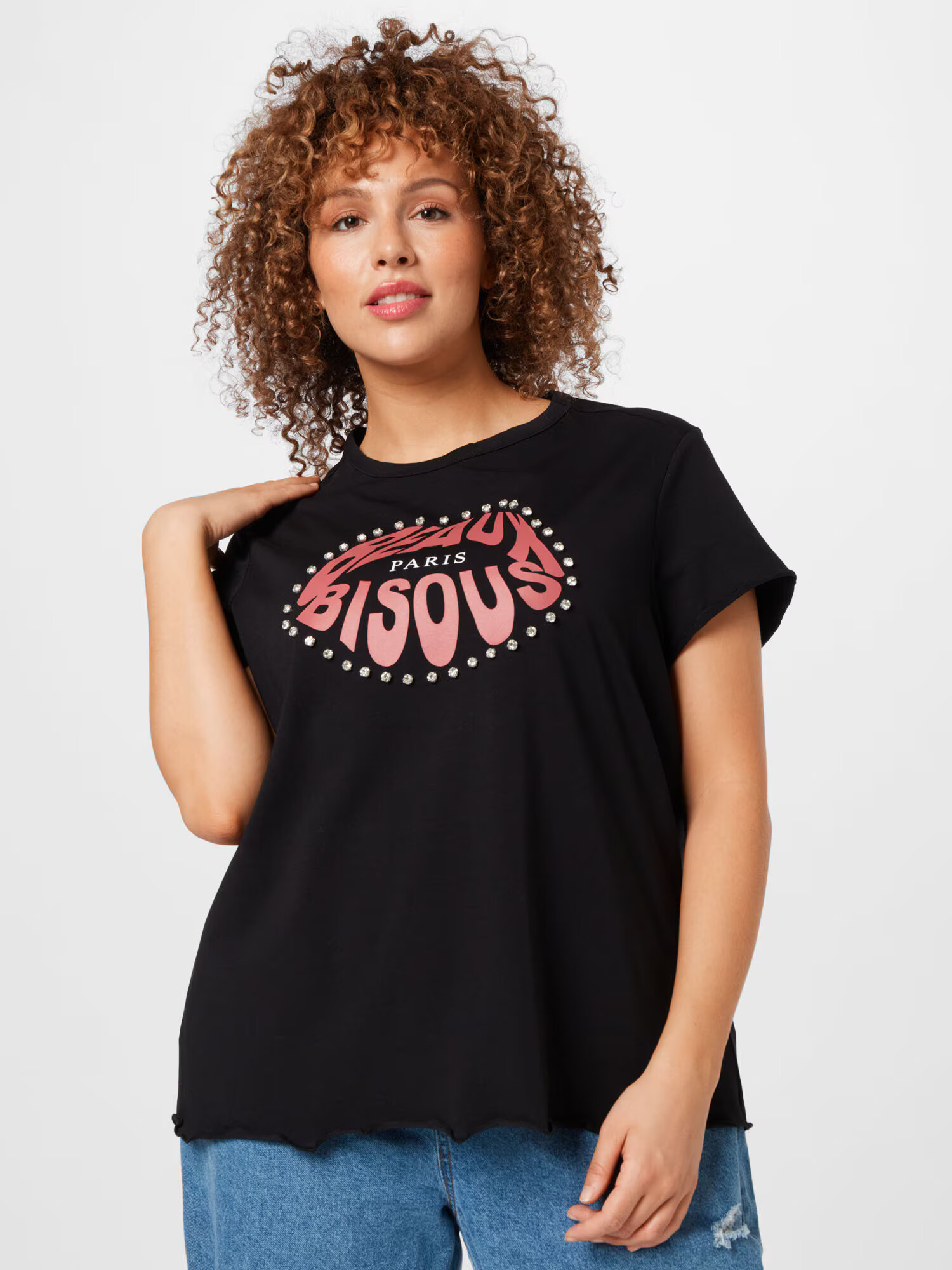 River Island Plus Tricou 'BEAUX BISOUS' roșu / negru - Pled.ro