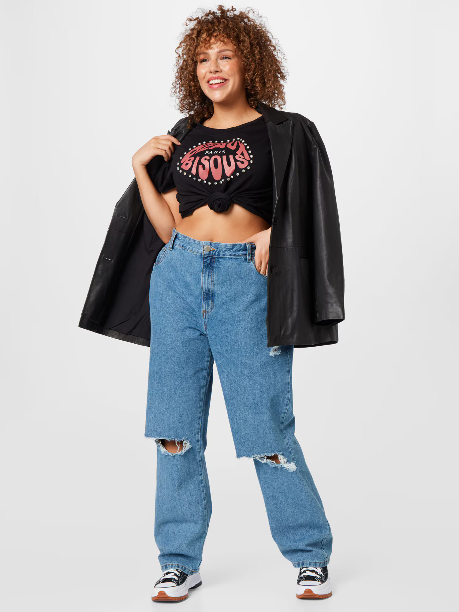 River Island Plus Tricou 'BEAUX BISOUS' roșu / negru - Pled.ro