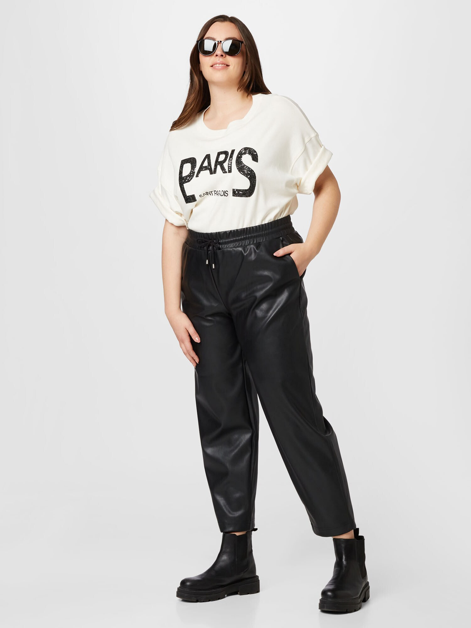 River Island Plus Tricou negru / alb - Pled.ro