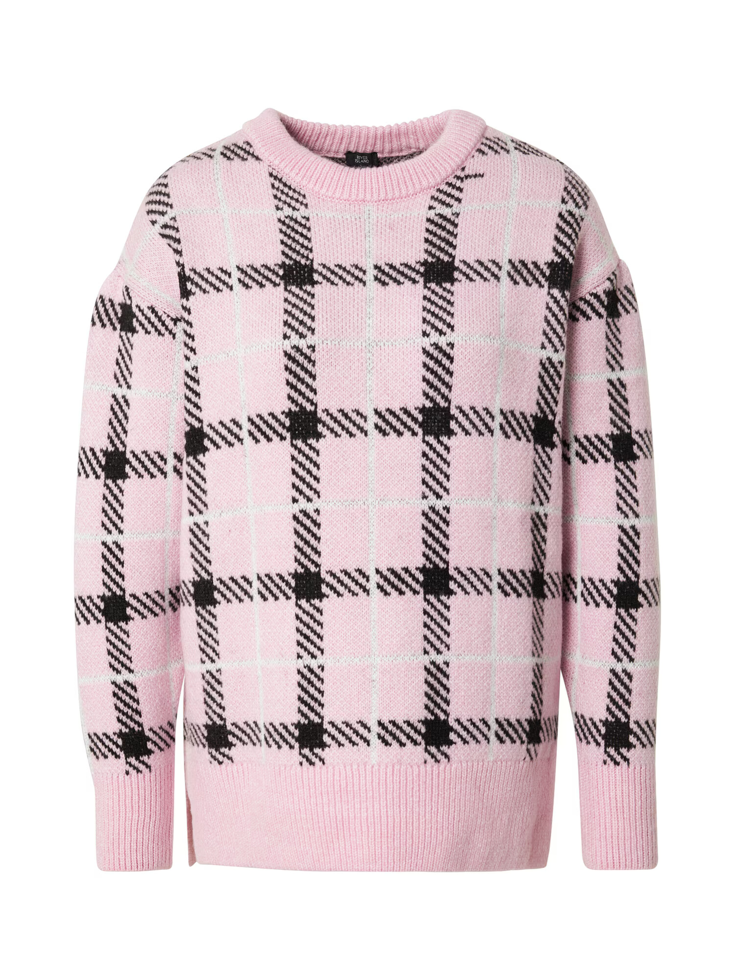 River Island Pulover 'ARGYLE' roz / negru / alb murdar - Pled.ro