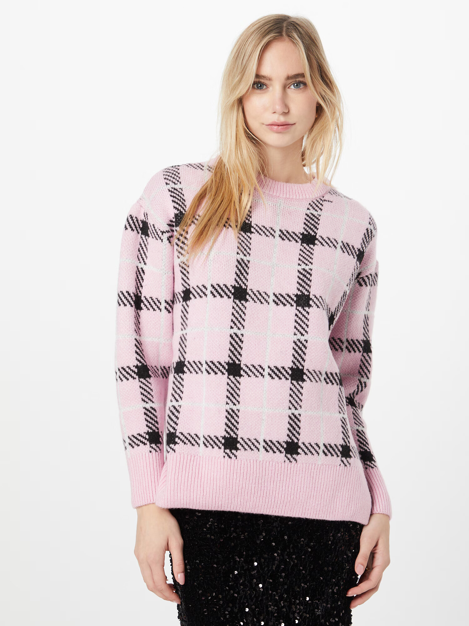 River Island Pulover 'ARGYLE' roz / negru / alb murdar - Pled.ro