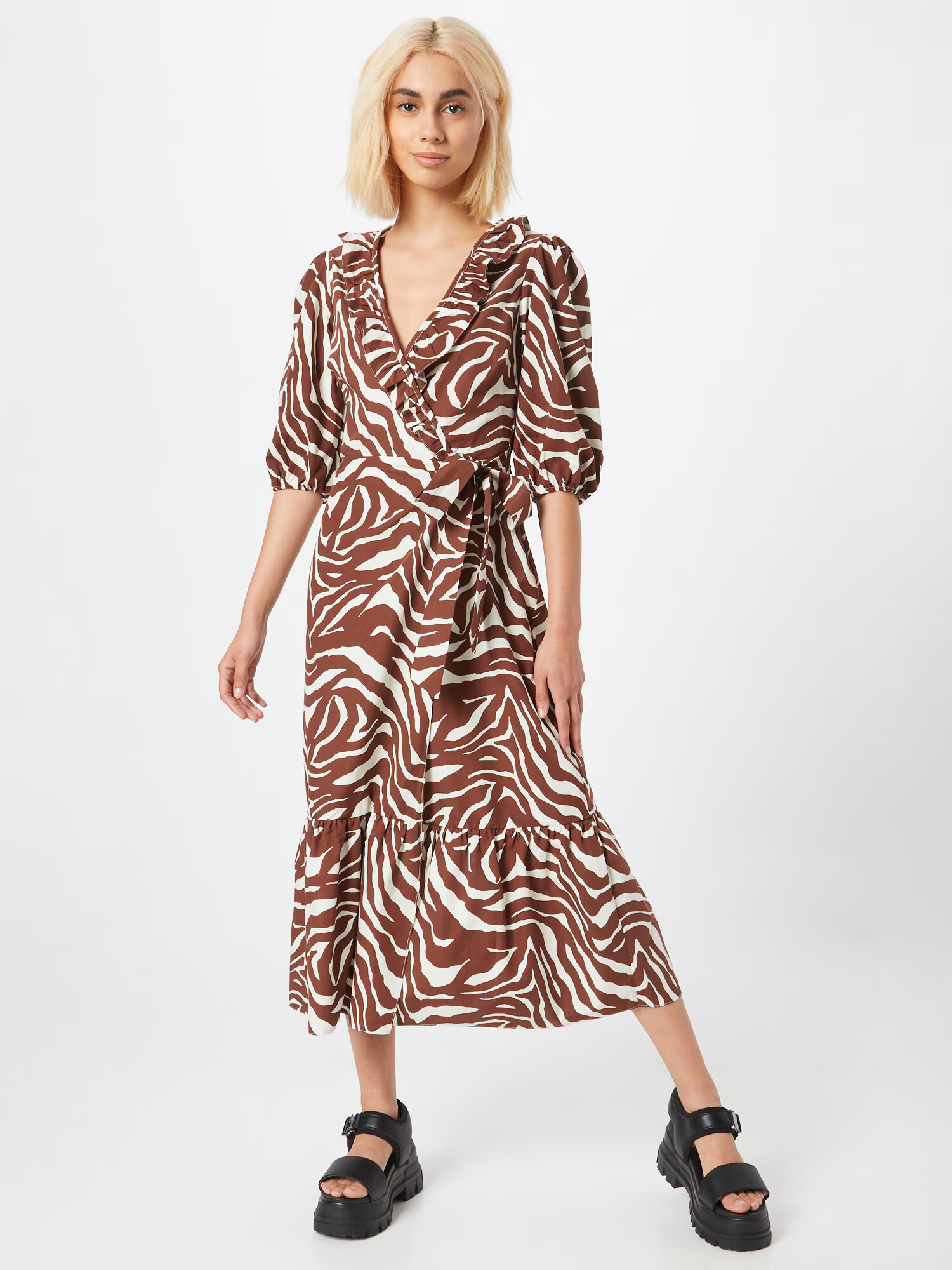 River Island Rochie tip bluză 'WILMA' maro / alb - Pled.ro