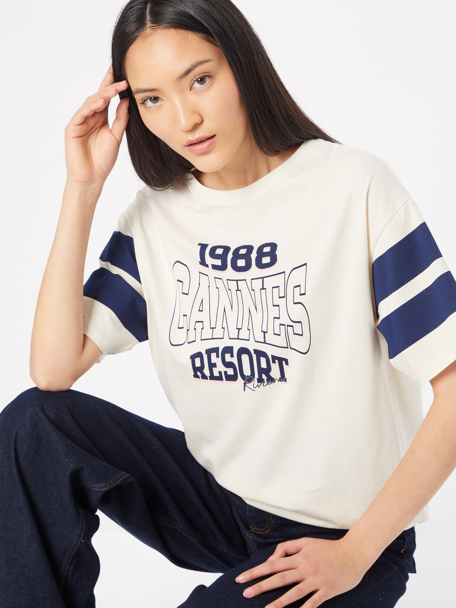 River Island Tricou 'CANNES' bej / albastru marin - Pled.ro