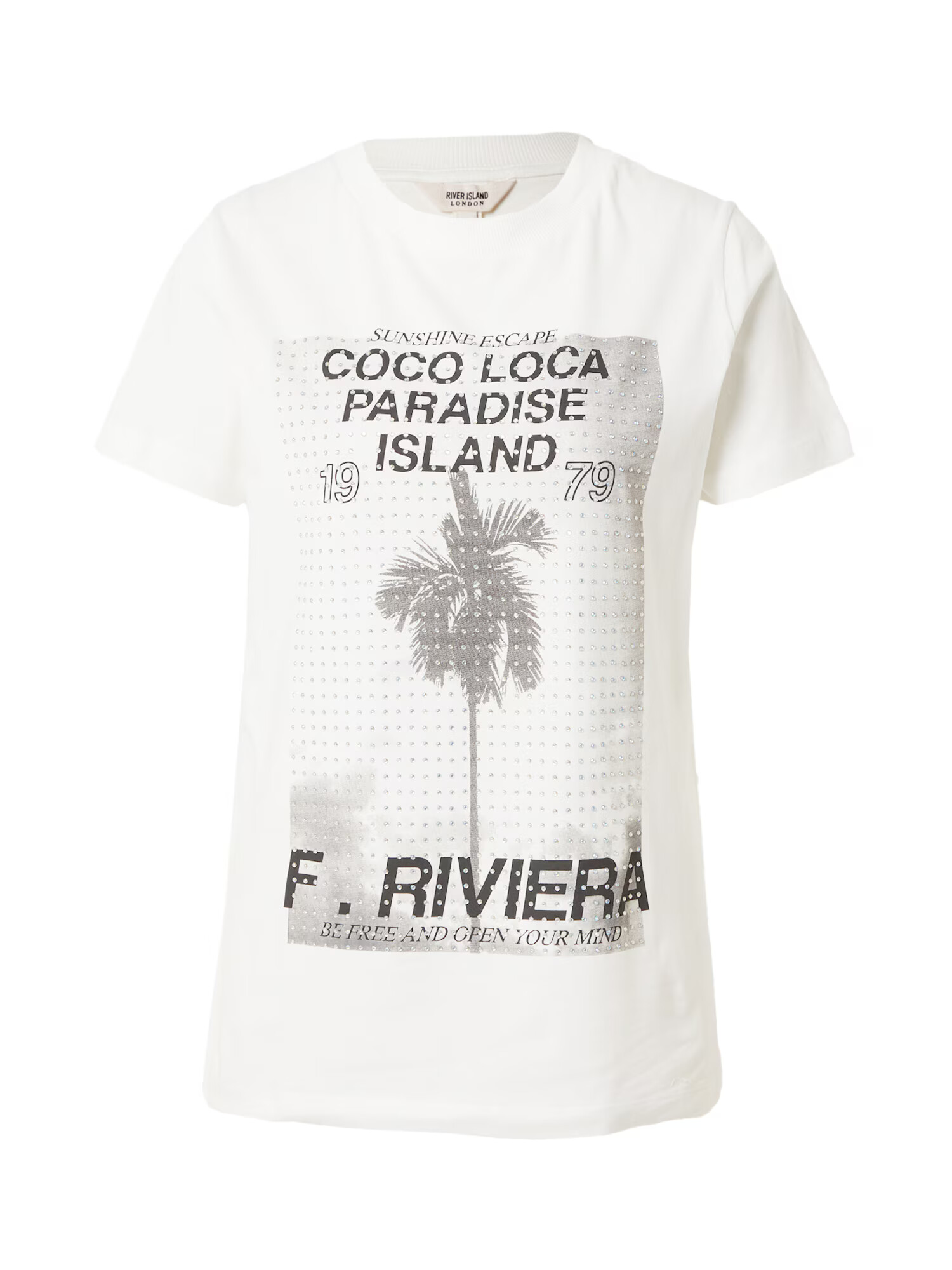 River Island Tricou gri / negru / alb - Pled.ro