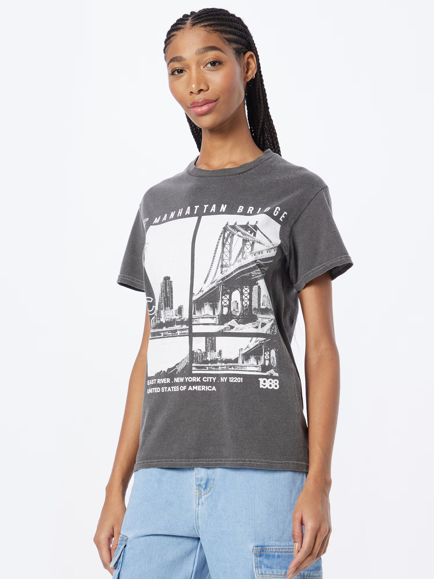 River Island Tricou gri piatră / alb - Pled.ro