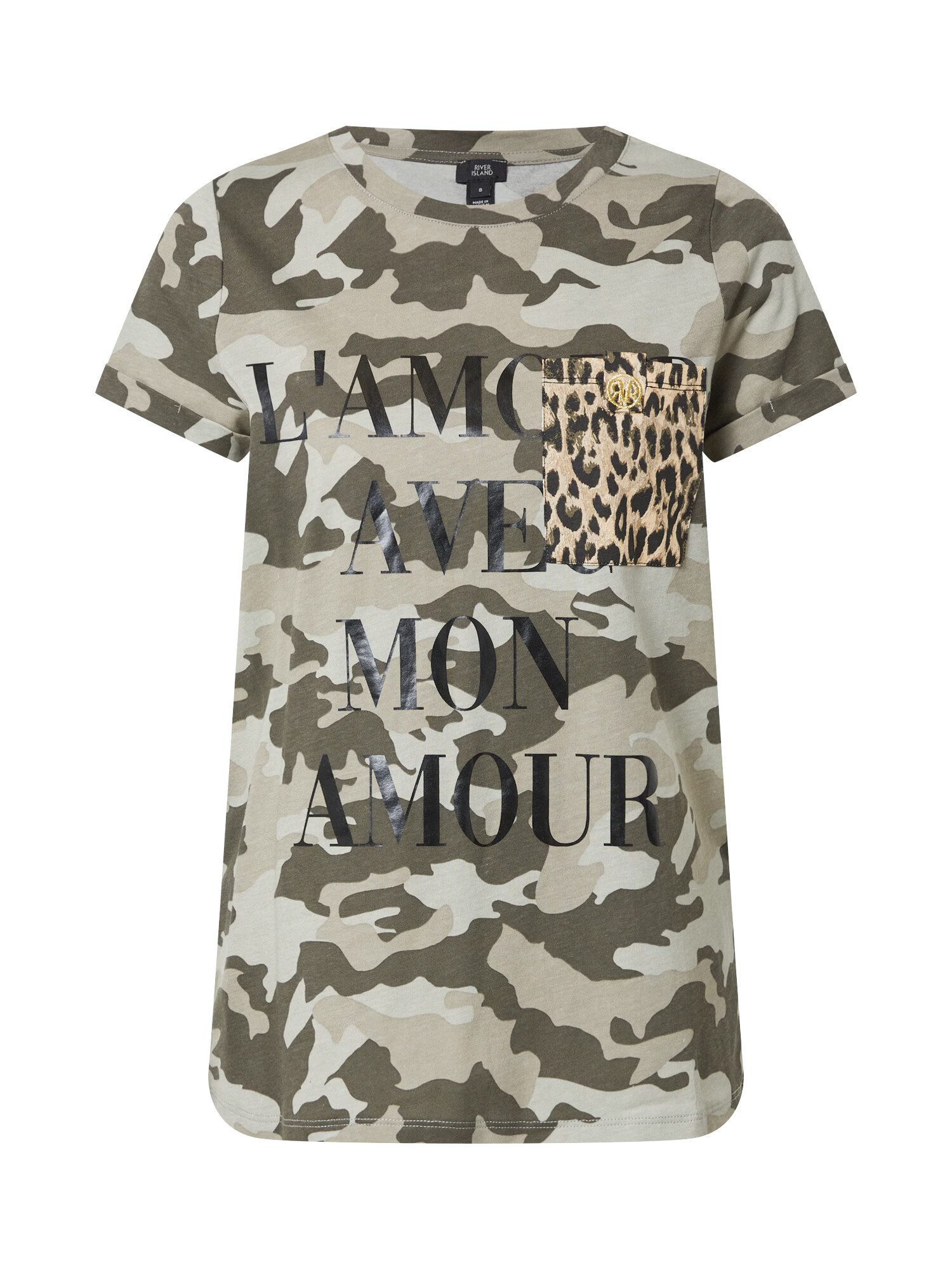 River Island Tricou 'Lamour' bej / kaki / alb - Pled.ro